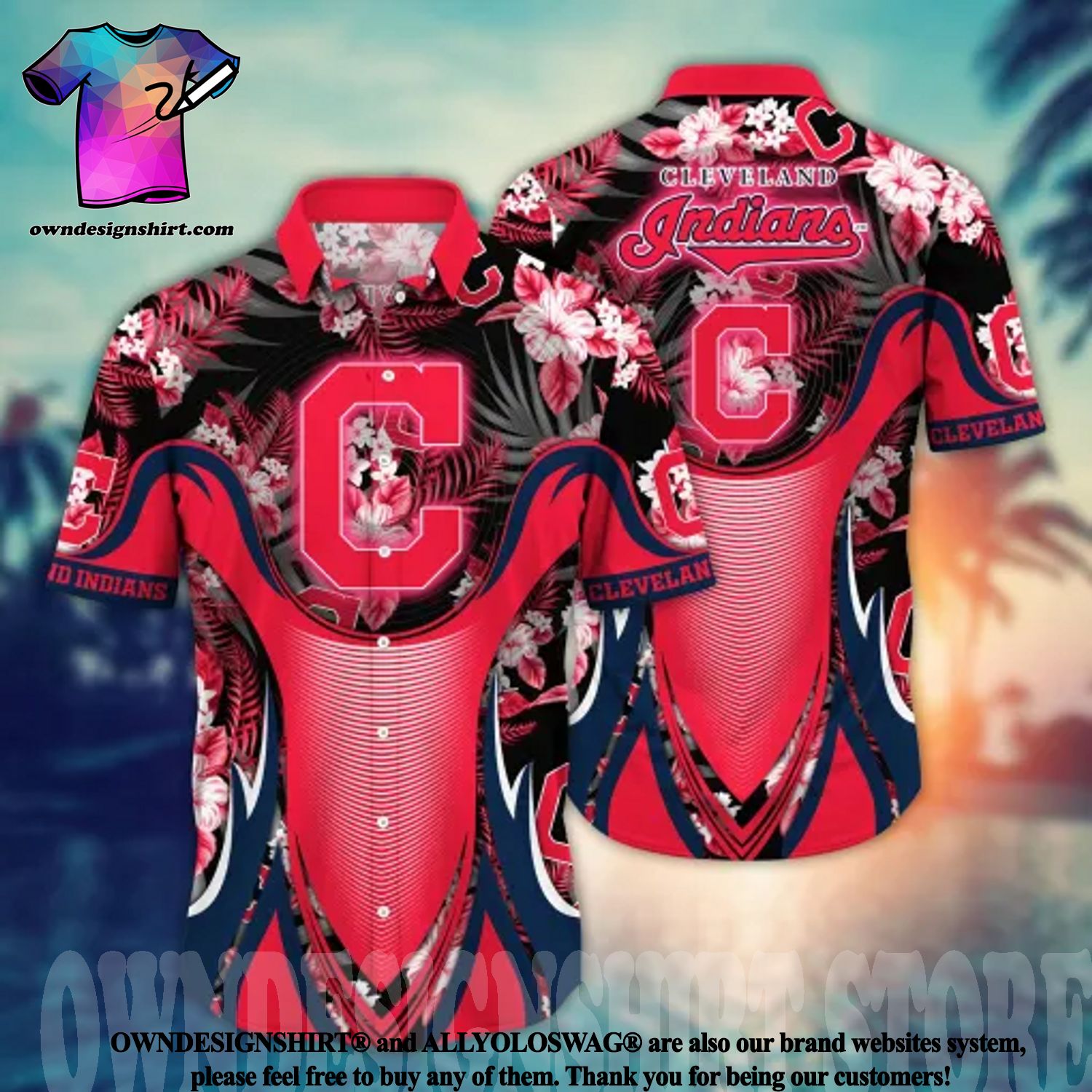 Mlb Cleveland Indians All Over Print Navy Hawaiian Shirt - Shibtee Clothing