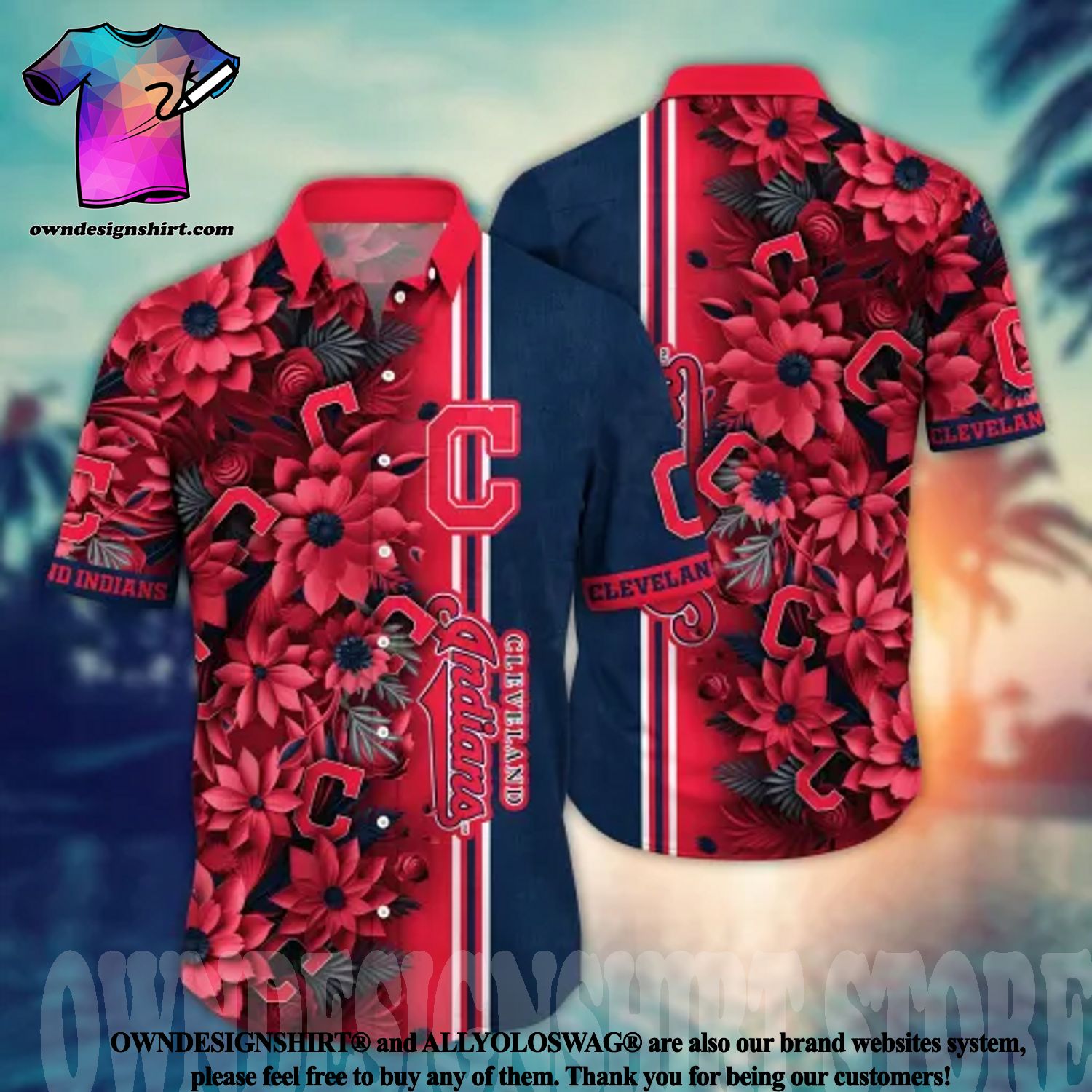 Cleveland Indians Tropical Floral Aloha Hawaiian Shirt - Family