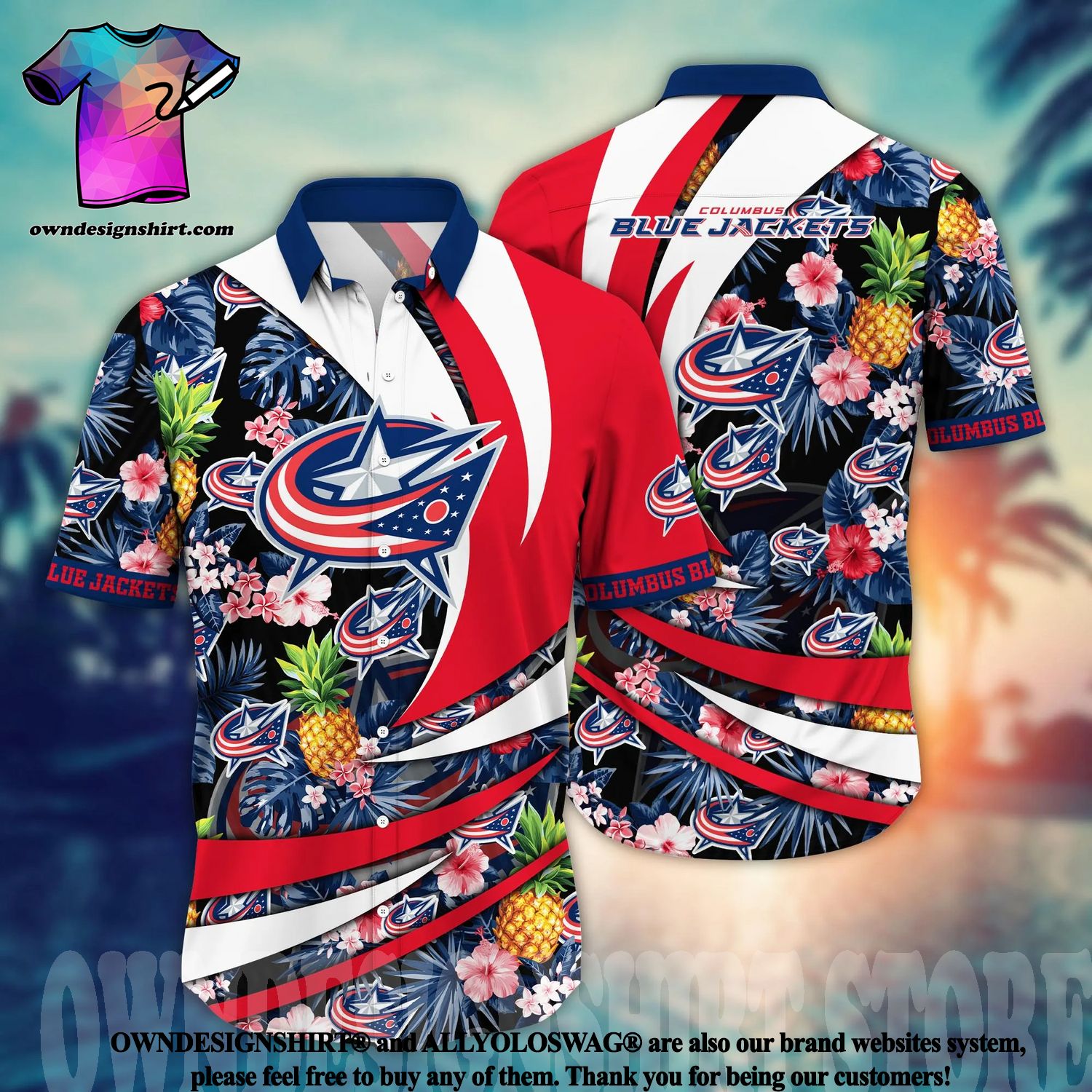The best selling] Columbus Blue Jackets NHL Flower Full Printed Classic  Hawaiian Shirt