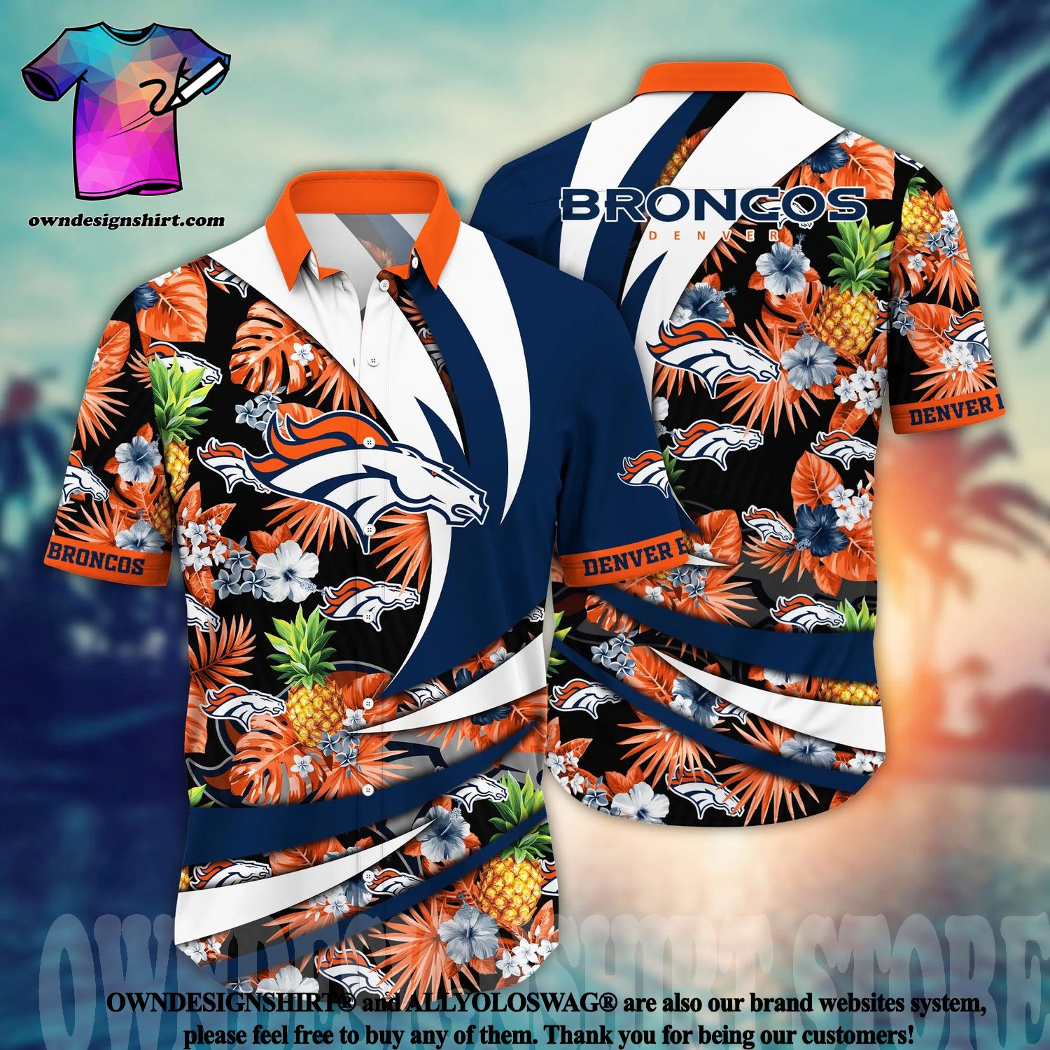 Denver Broncos Football Floral Aloha Hawaiian Shirt Summer