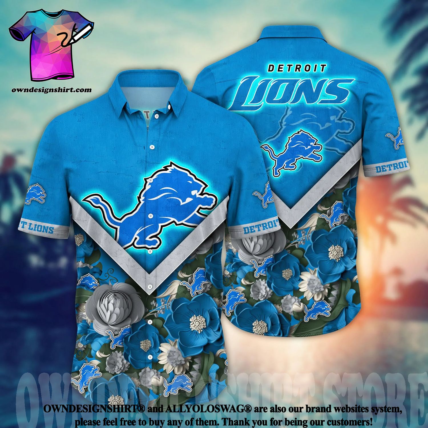 Detroit Lions Surfboard Parttern Mickey Mouse Flower Hawaiian Shirt -  Limotees