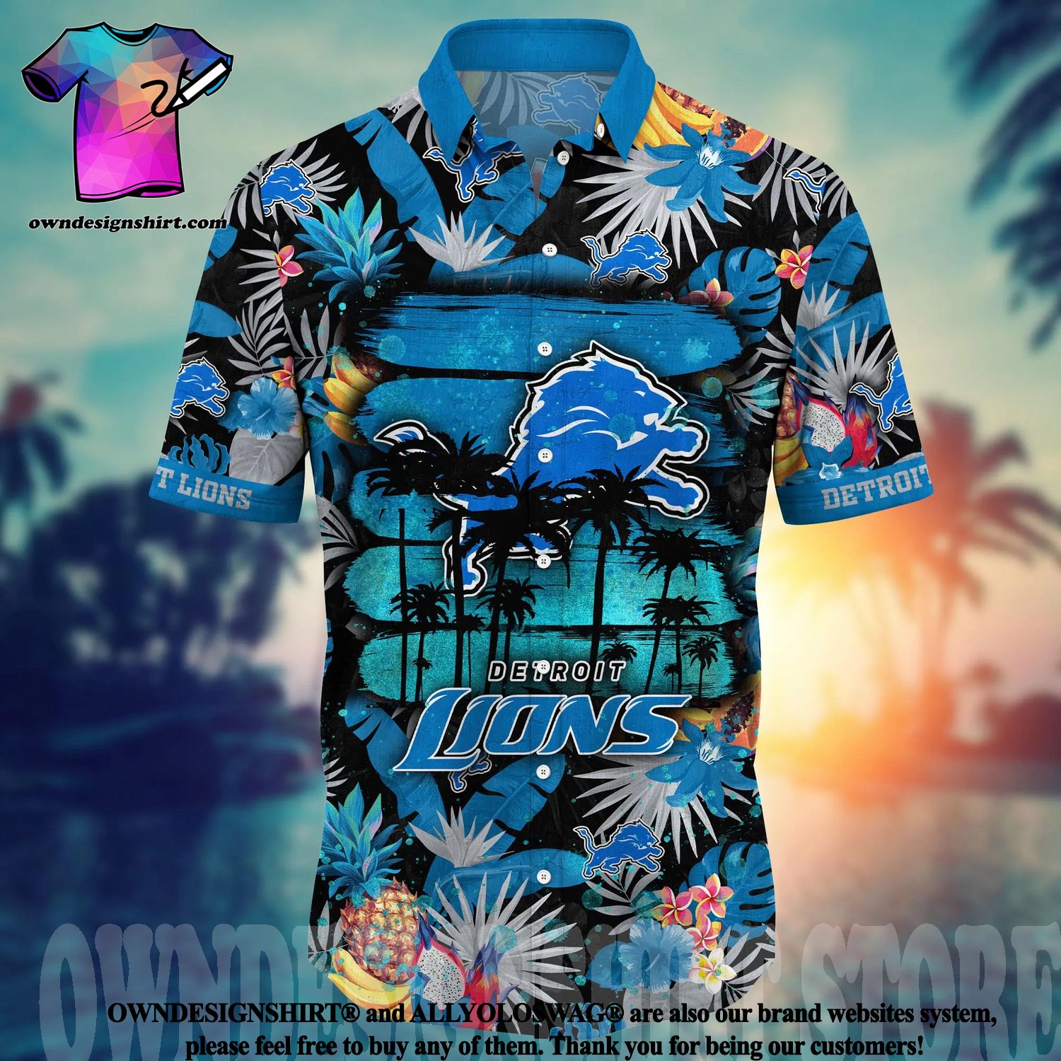 Detroit Lions NFL Flower 3D Hawaiian Shirt And Short For Fans - Banantees