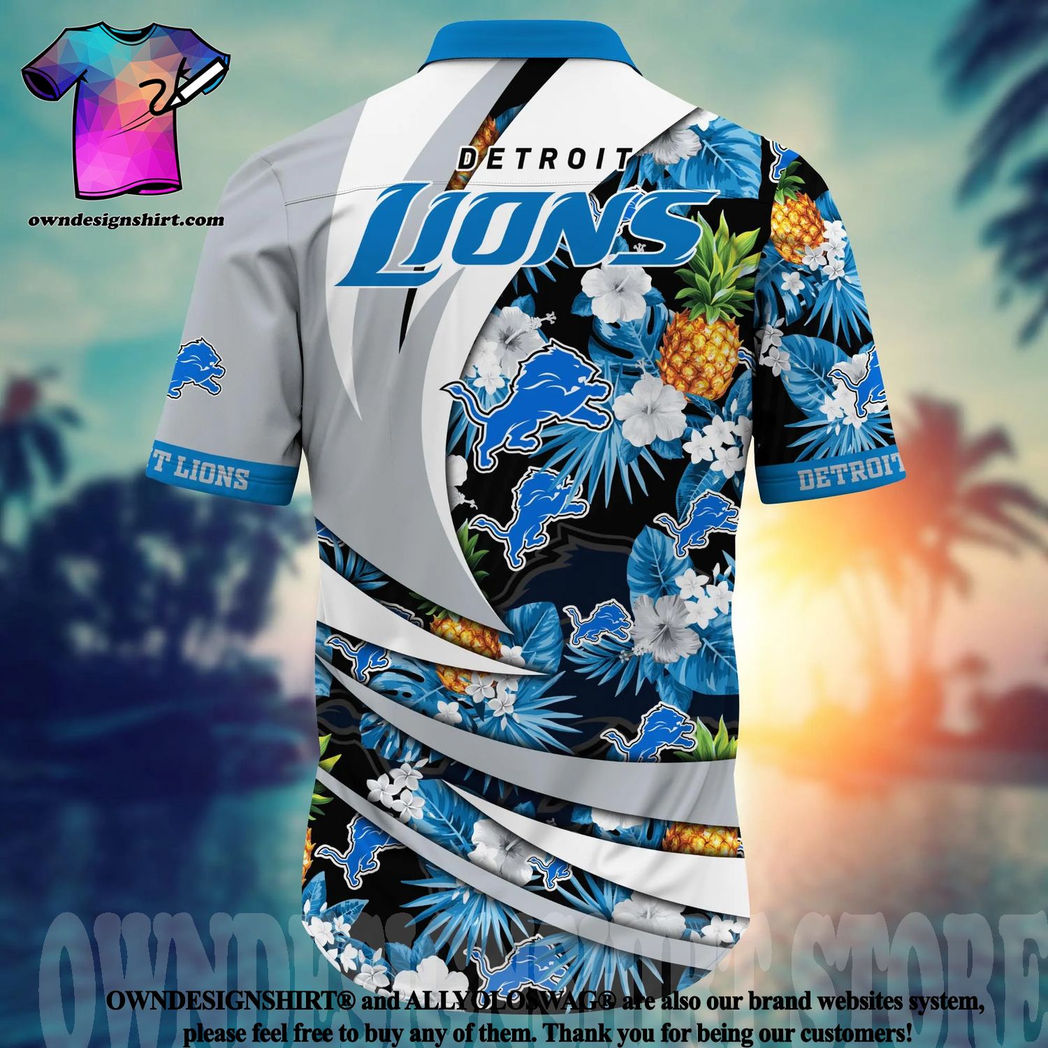 NFL Detroit Lions 3D Flowers Leaf Hawaiian Shirt Summer Hot Gift For Fans -  Banantees