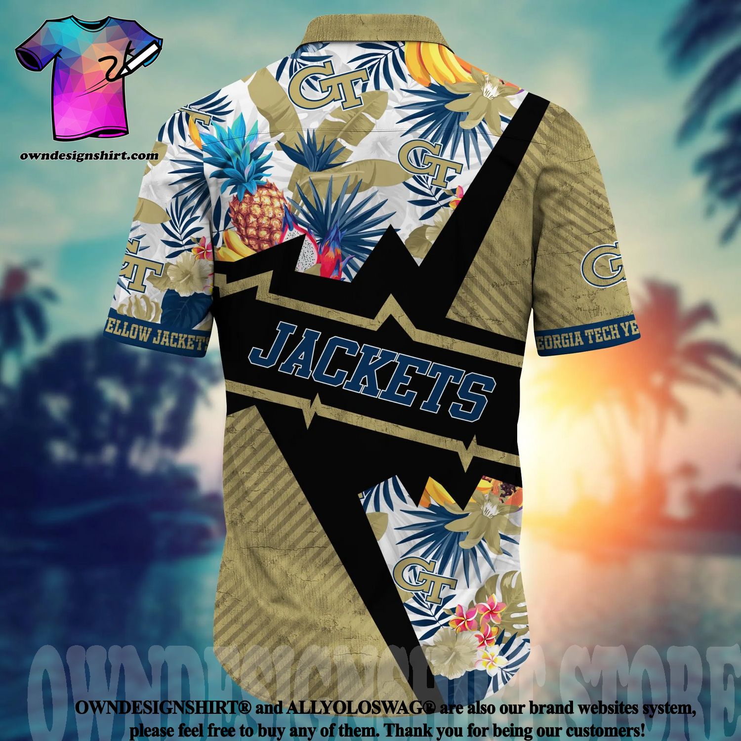 NCAA Georgia Tech Yellow Jackets Flower Cheap Hawaiian Shirt 3D Shirt,  Georgia Tech Yellow Jackets Holiday Gifts - T-shirts Low Price