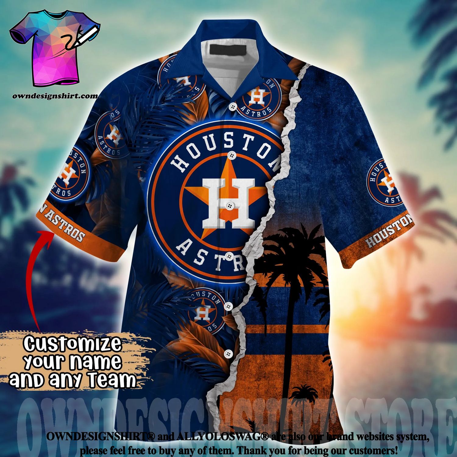 MLB Houston Astros Hawaiian Shirt Ocean Hibiscus Custom Name For Fans Gift  - Banantees