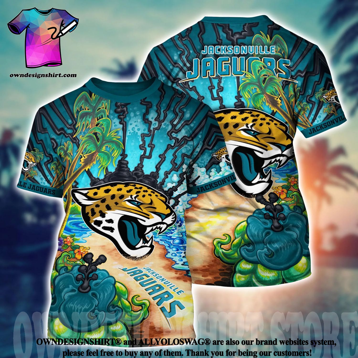 NFL Jacksonville Jaguars Hawaiian Shirt Custom Name Teal Flower