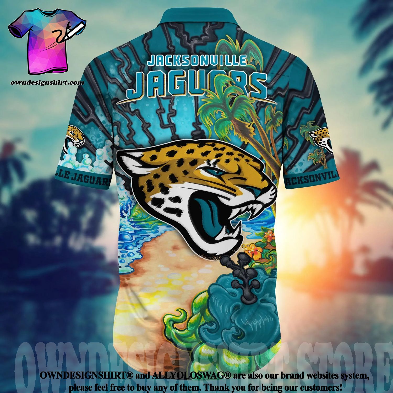 Custom Name Jacksonville Jaguars NFL Moon BeachTropical Hawaiian Shirt