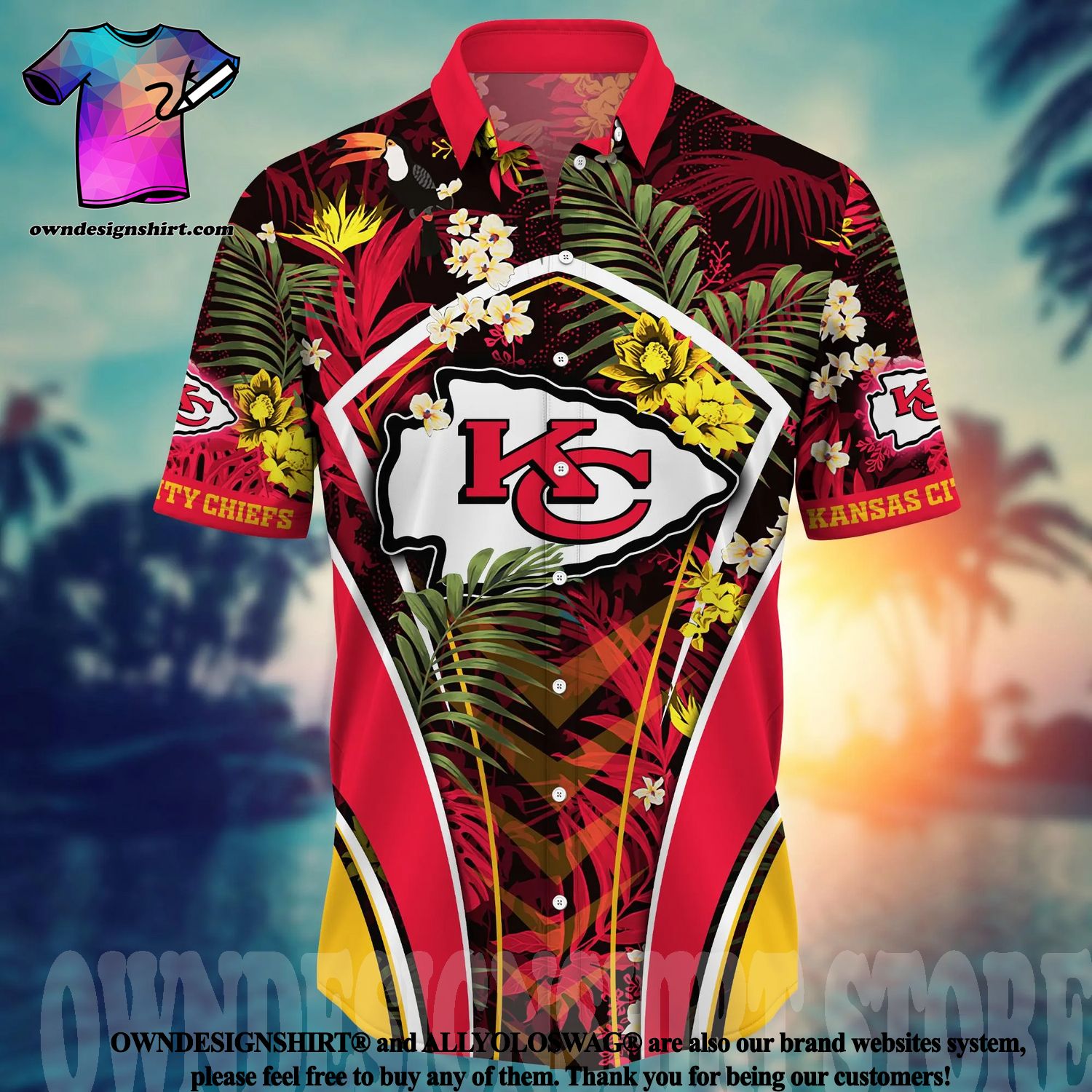 Kansas City Chiefs Nfl Mens Floral Button Up print for mens hawaiian shirt  - Freedomdesign