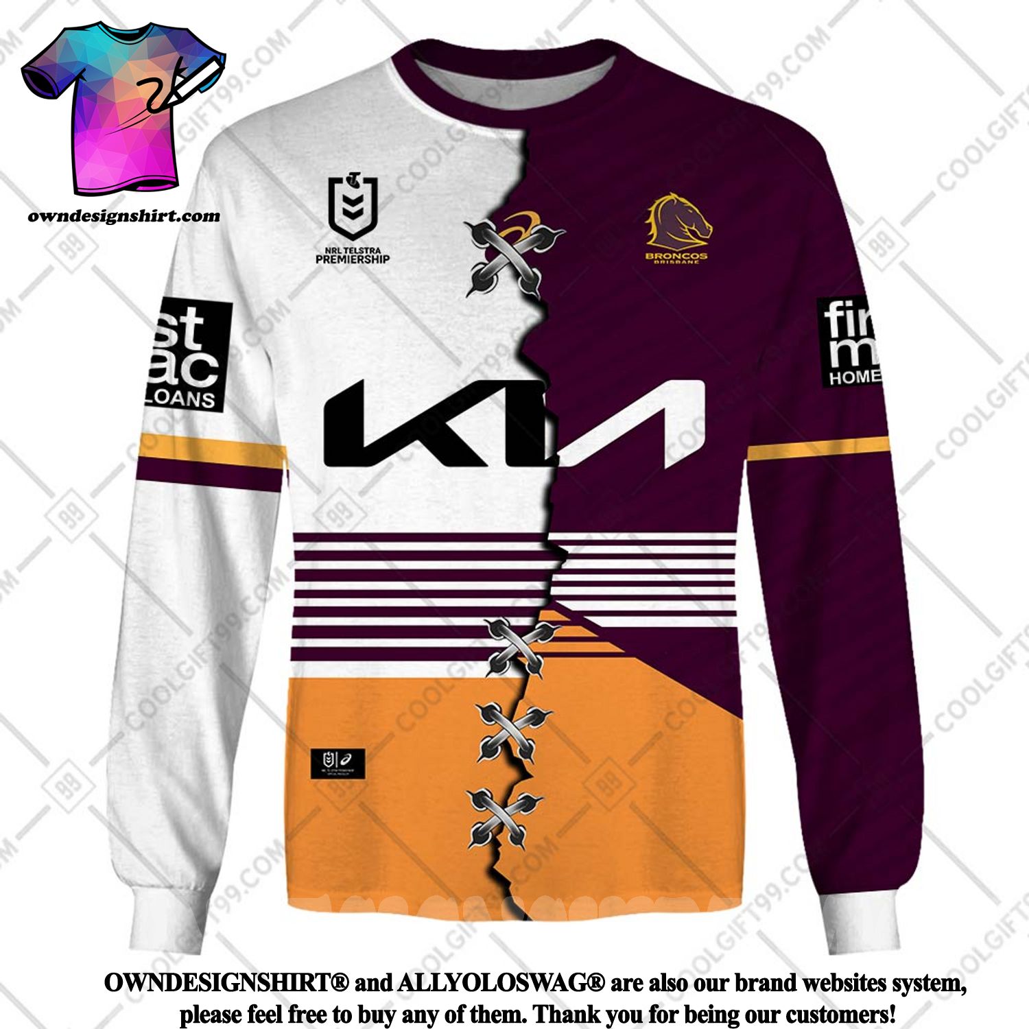 NRL Brisbane Broncos Custom Name Number 2023 Away Jersey T-Shirt