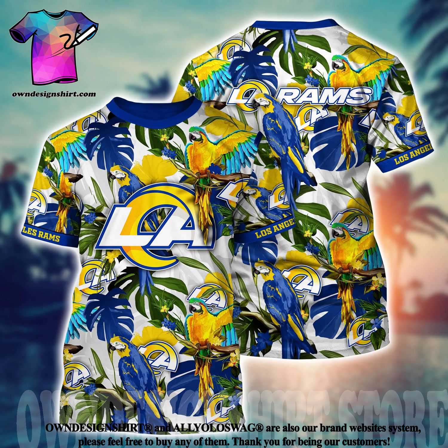 Los Angeles Rams Name Yellow Navy 3D All Over Print Summer Beach