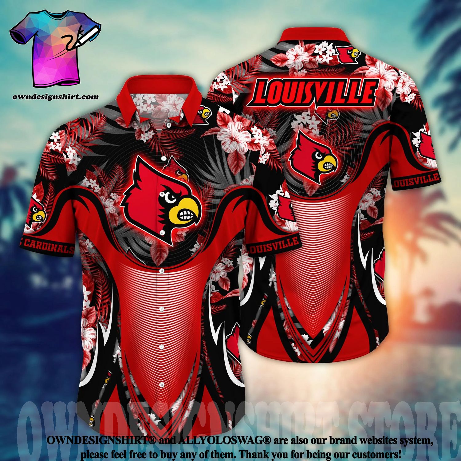 Louisville Cardinals Striped And Tropical Flower Hawaiian Shirt