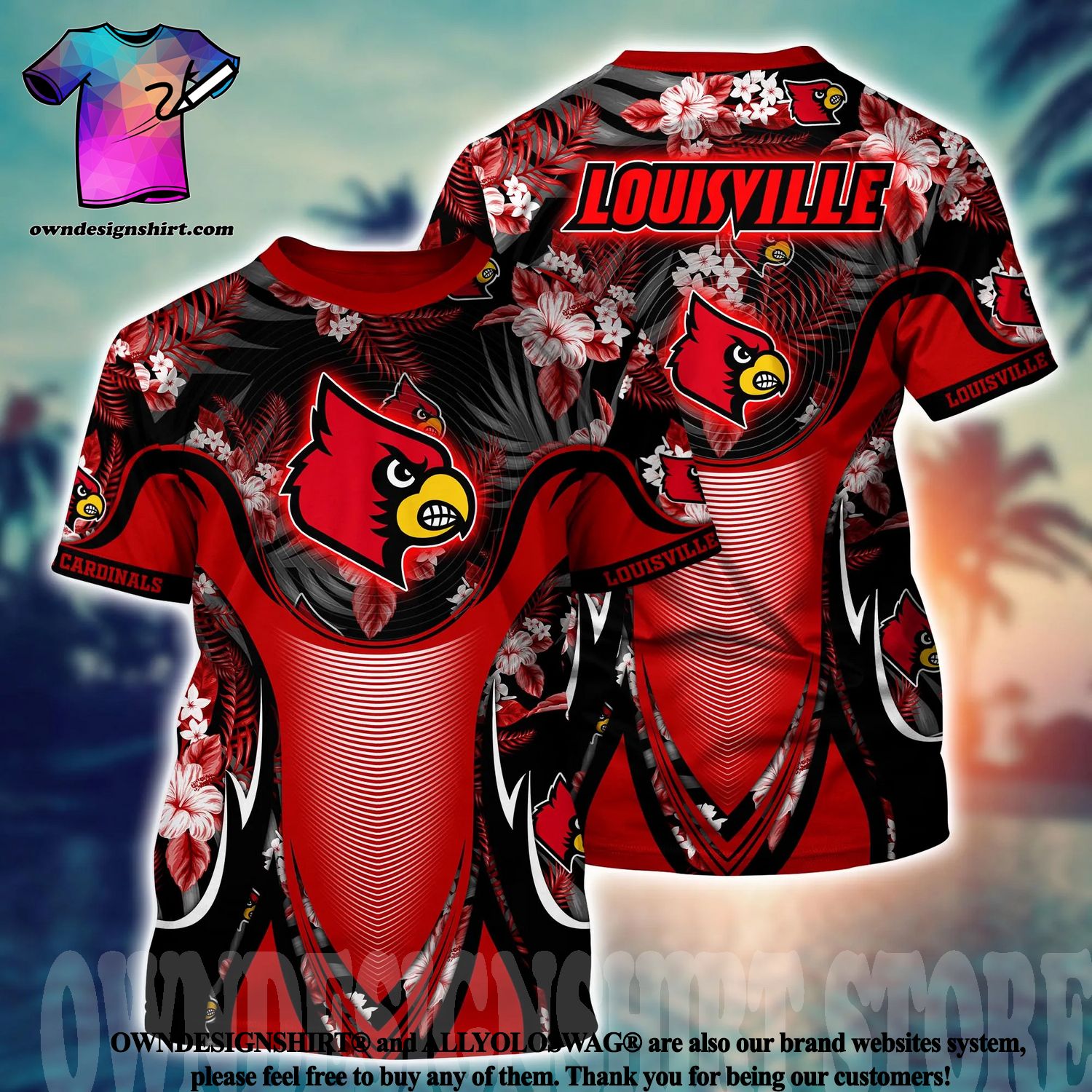 Louisville Cardinals Tropical Flower Style And Flag All Over