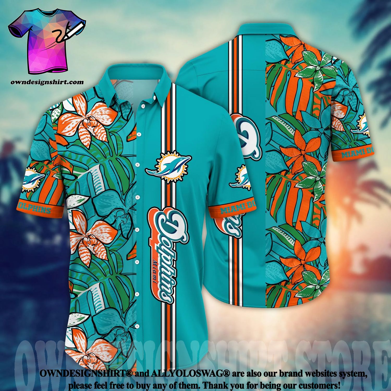 NFL Miami Dolphins Hawaiian Shirt Best Gift Miami Dolphins Illustration  Short-Sleeve Hawaiian Shirt - Muranotex Store