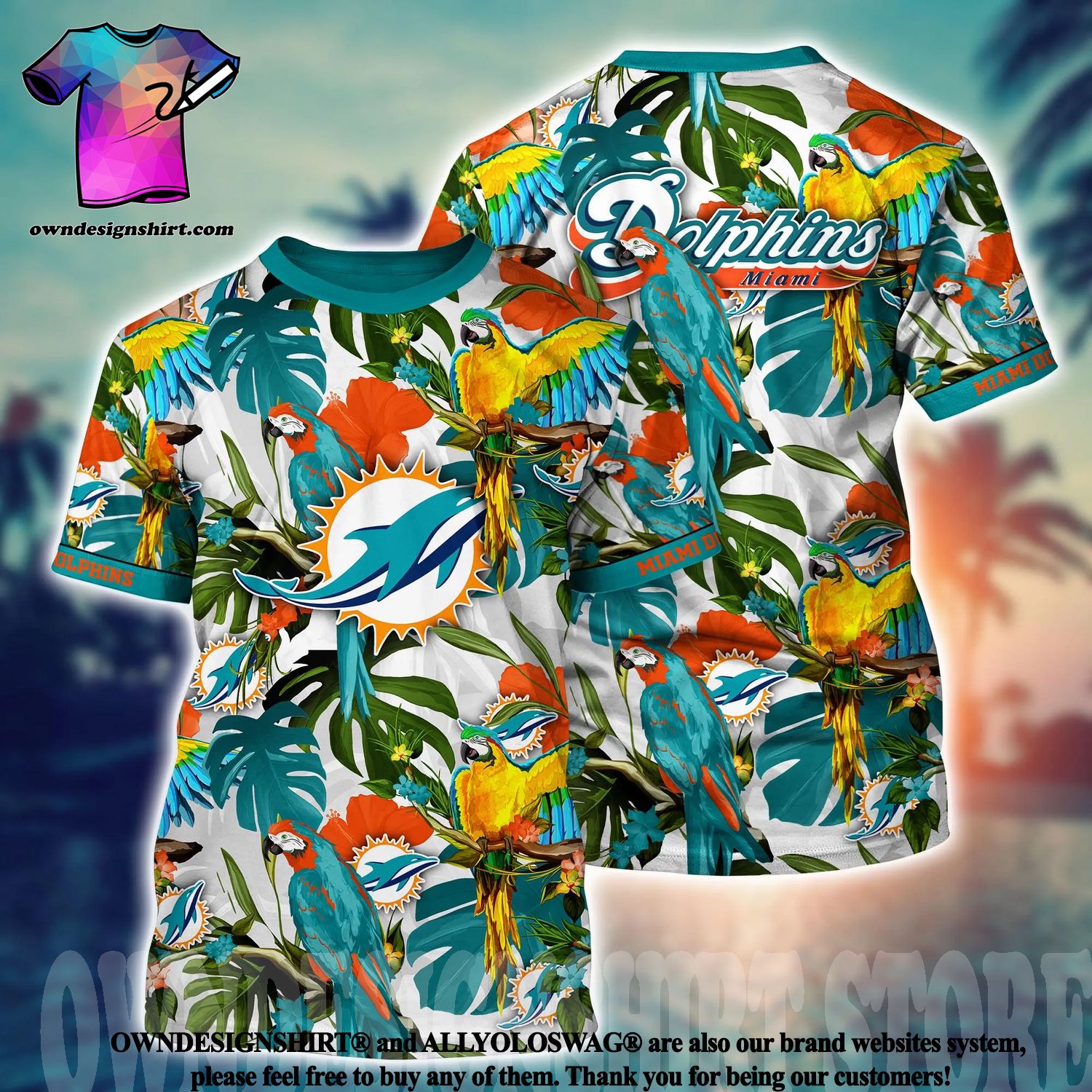 NFL Miami Dolphins US Flag Demon Face Print 3D Hawaiian Shirts Custom Name  And Number - Freedomdesign