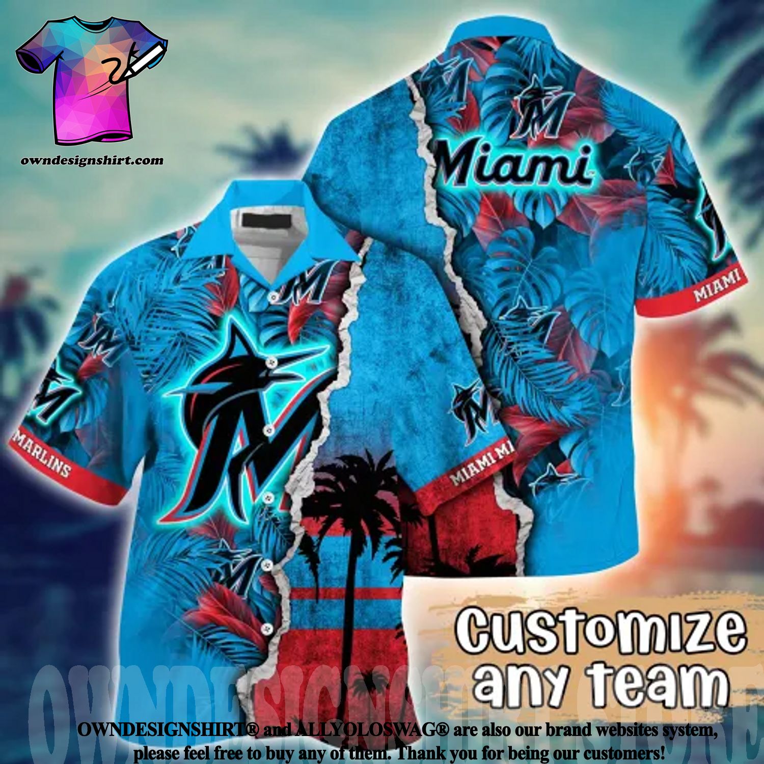 The best selling] Miami Marlins MLB Floral Tropical 3D Hawaiian Shirt