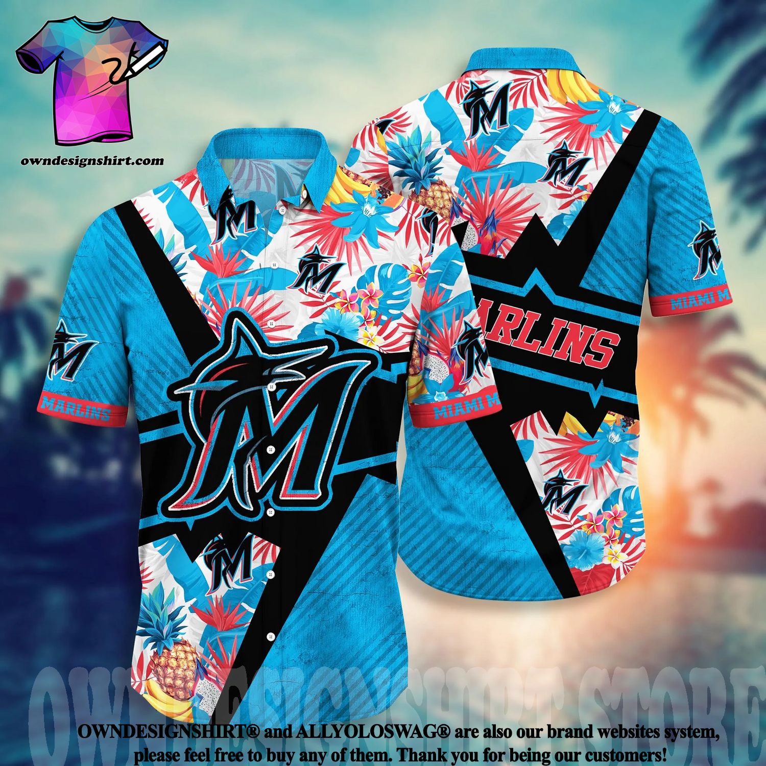 Miami Marlins 3D Hawaiian Shirts flower summer gift for fans - Banantees