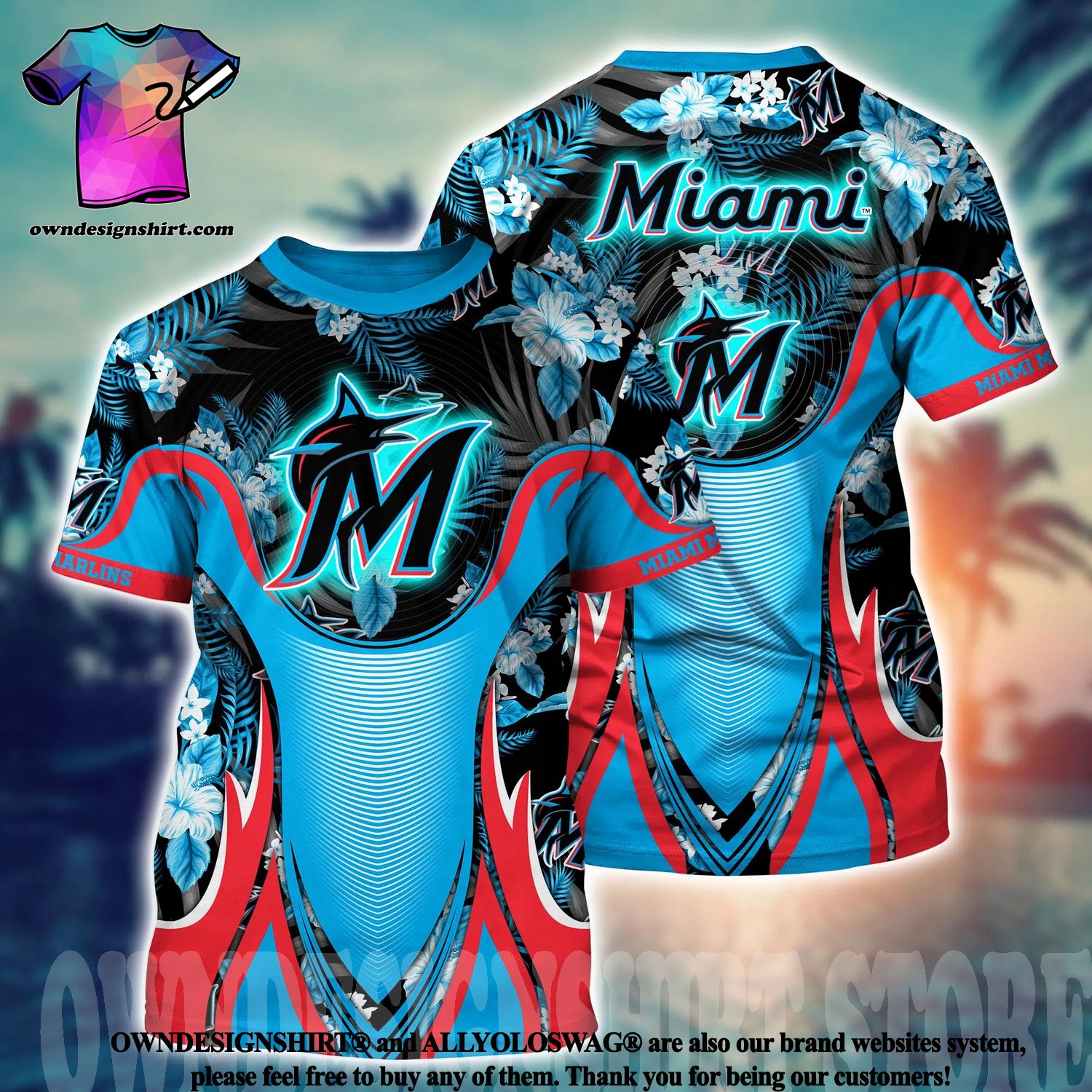 Miami Marlins MLB Us Flag Hawaiian Shirt Custom Summer Aloha Shirt