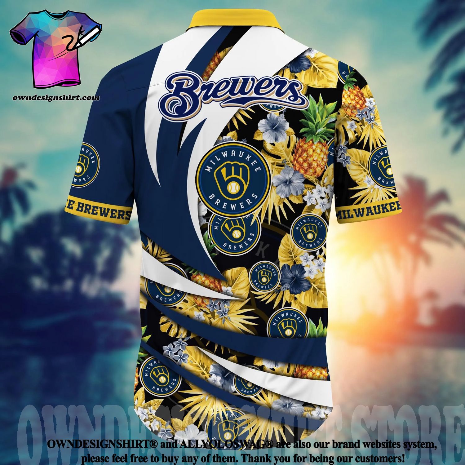 Milwaukee Brewers Red Hibiscus Yellow Porcelain Flower With Leaf Pattern 3D  Hawaiian Shirt Summer Gift - Banantees