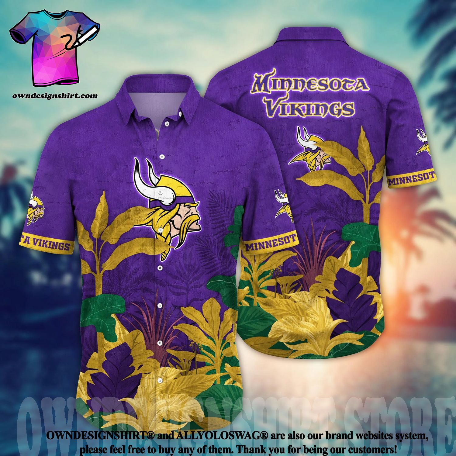 NFL Minnesota Vikings White Flowers Purple Hawaiian Shirt - Trendy Aloha