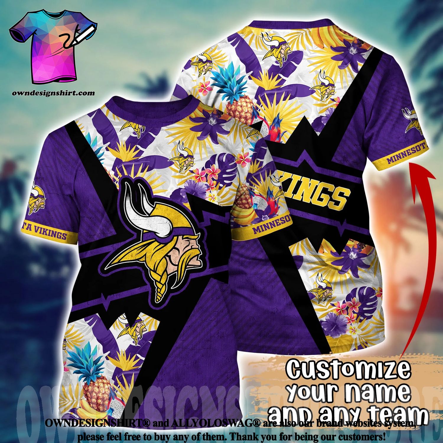 Custom Name Minnesota Vikings Logo Skol Vikings All Over Print 3D