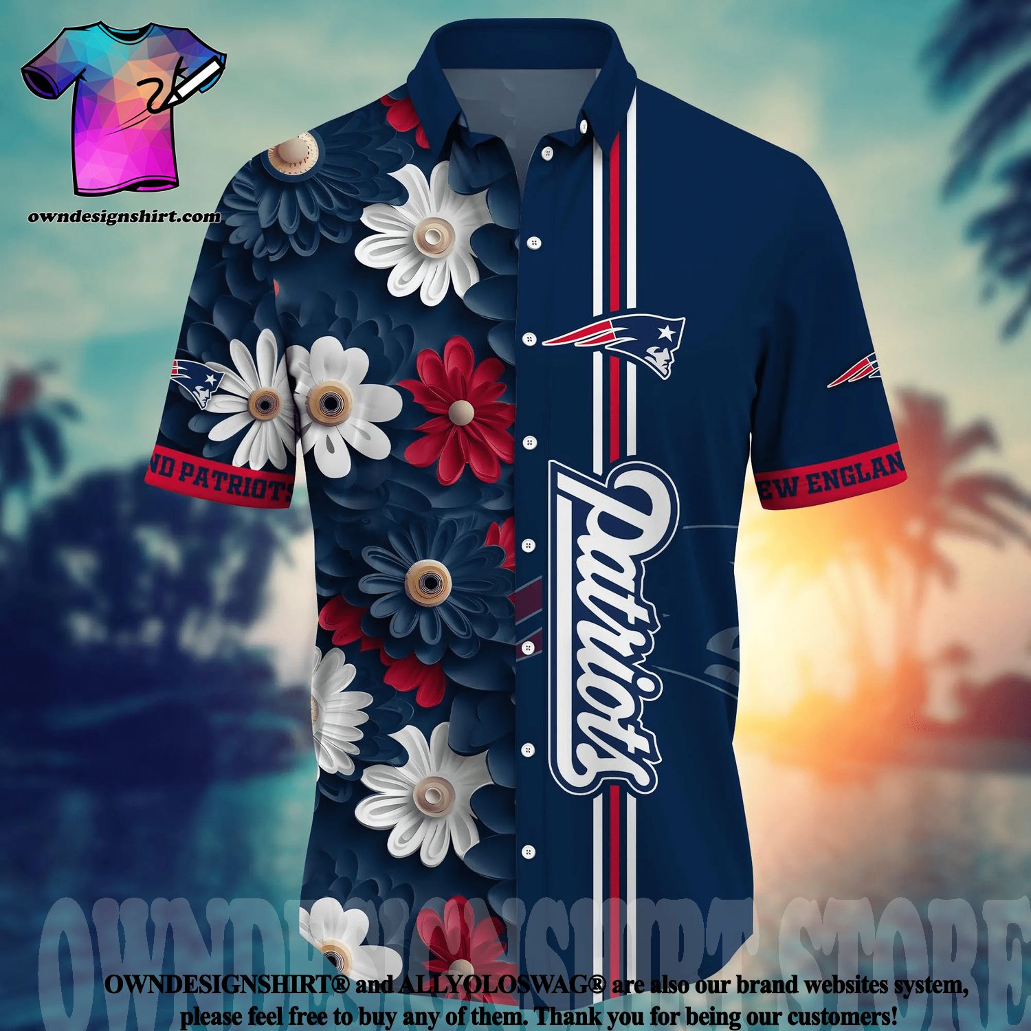 Funny Personalized New England Patriots Hawaiian Shirt, NFL Flower