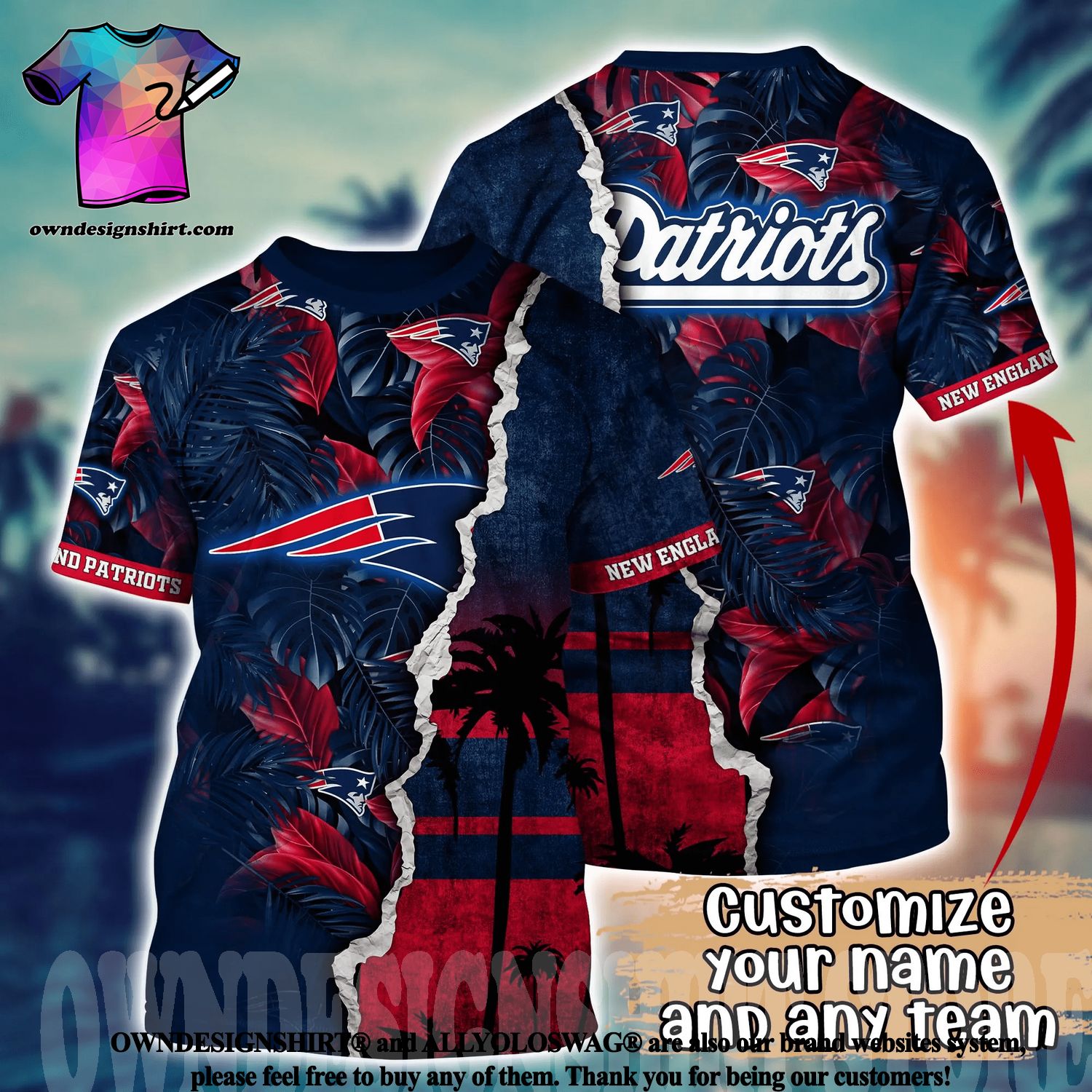 New England Patriots NF And Tropical Pattern Custom Name Hawaiian