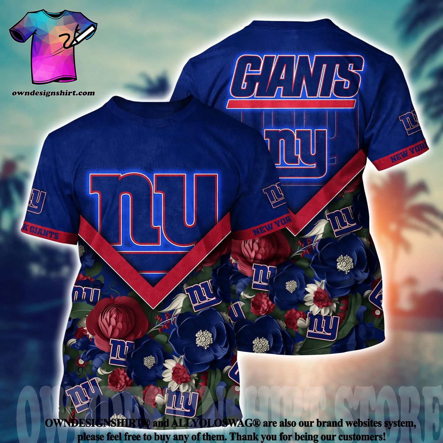 New York Giants America Flag Tropical Floral Aloha Hawaiian Shirt