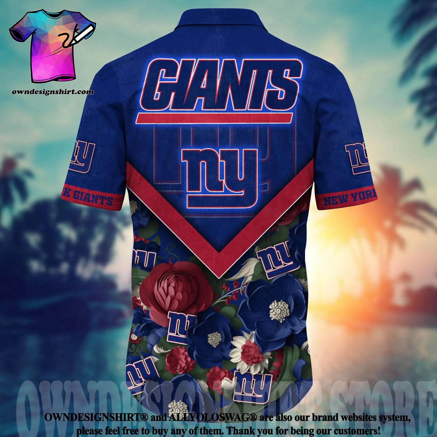 NFL New York Giants Skull Flower Blue Hoodie Dress 3D