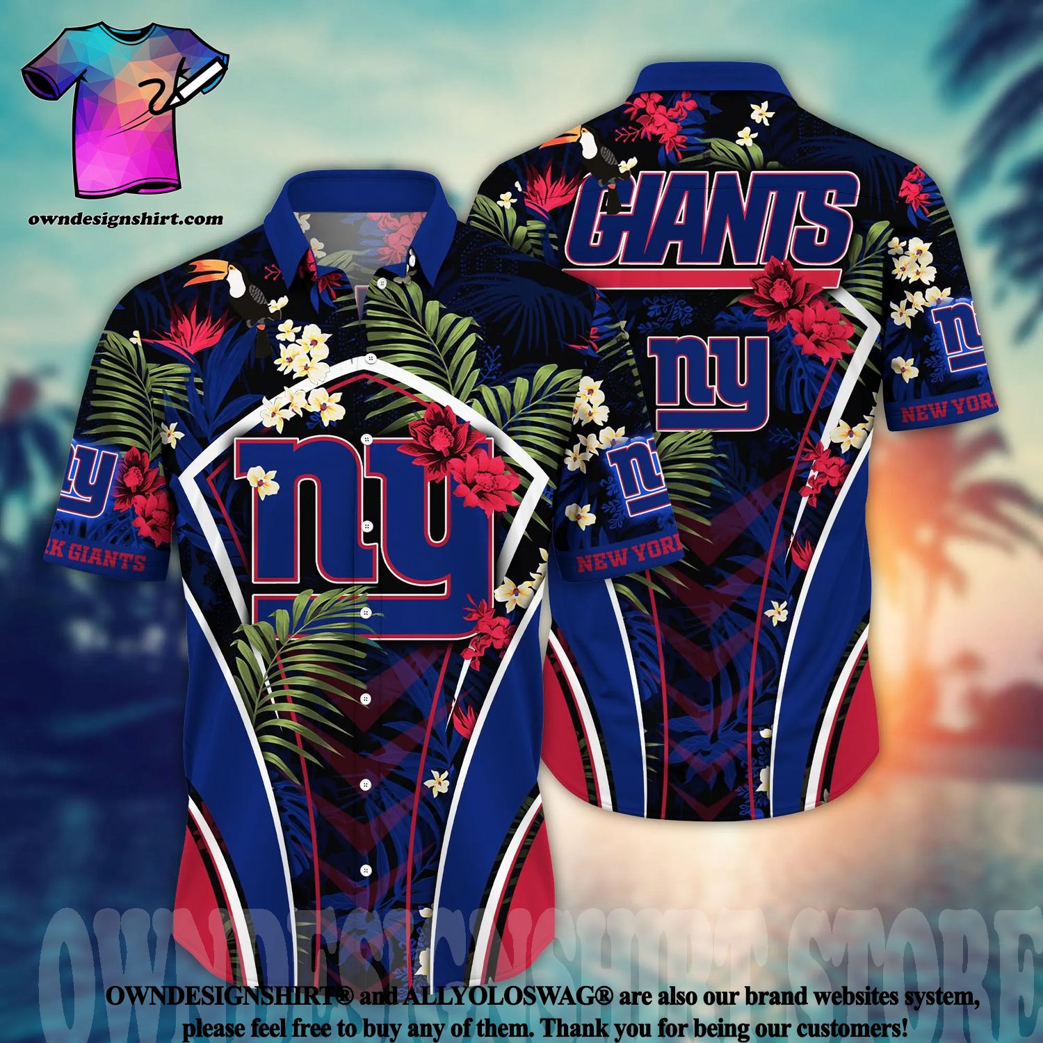 New York Giants NFL Mens Hawaiian Button Up Shirt