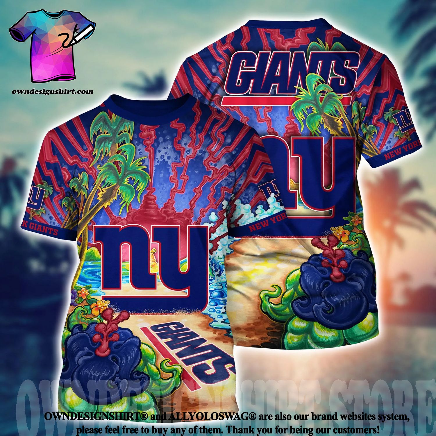 New York Giants NFL Flower Classic Full Print Hawaiian Shirt - Limotees