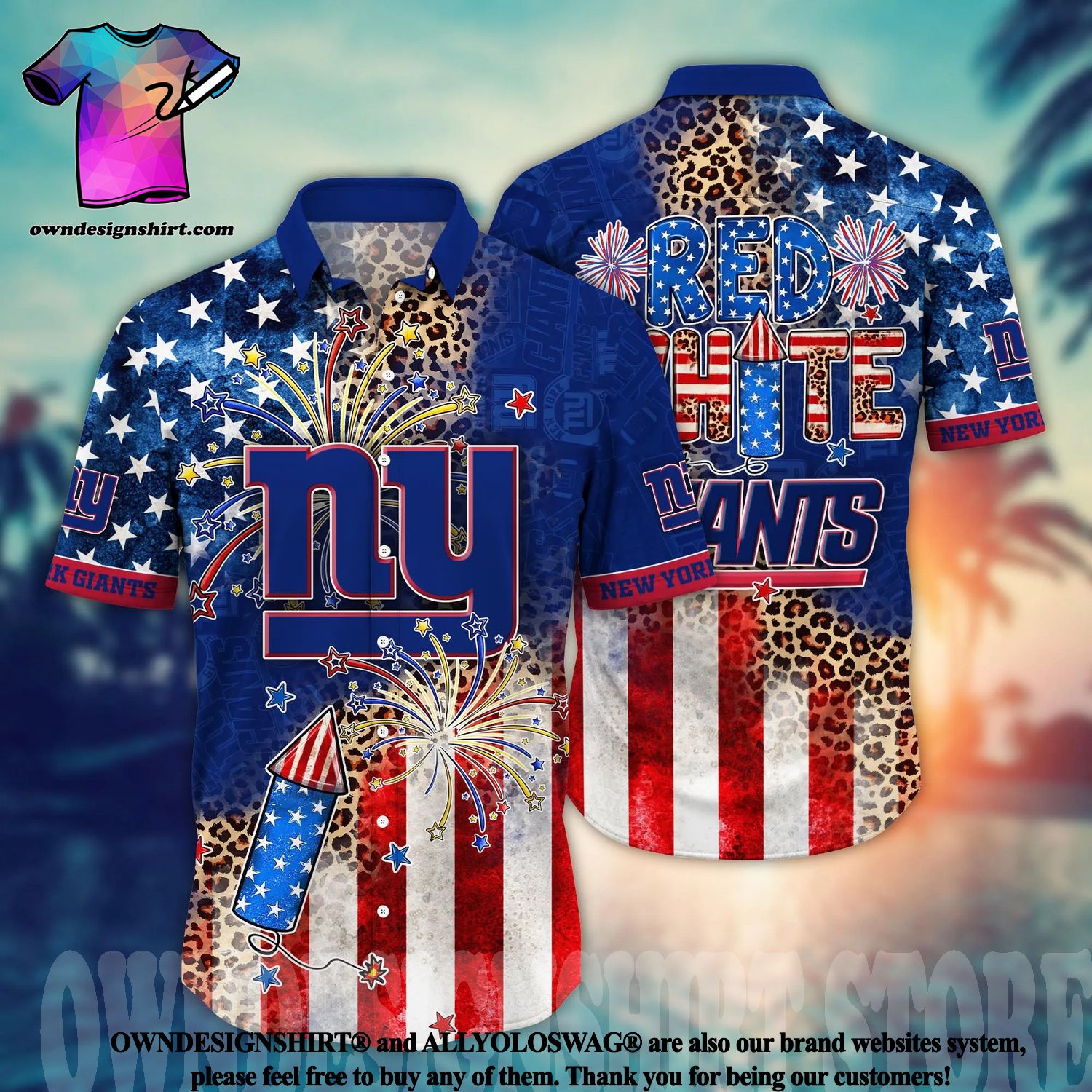 NFL New York Giants Navy Blue Red Hawaiian Shirt - Trendy Aloha