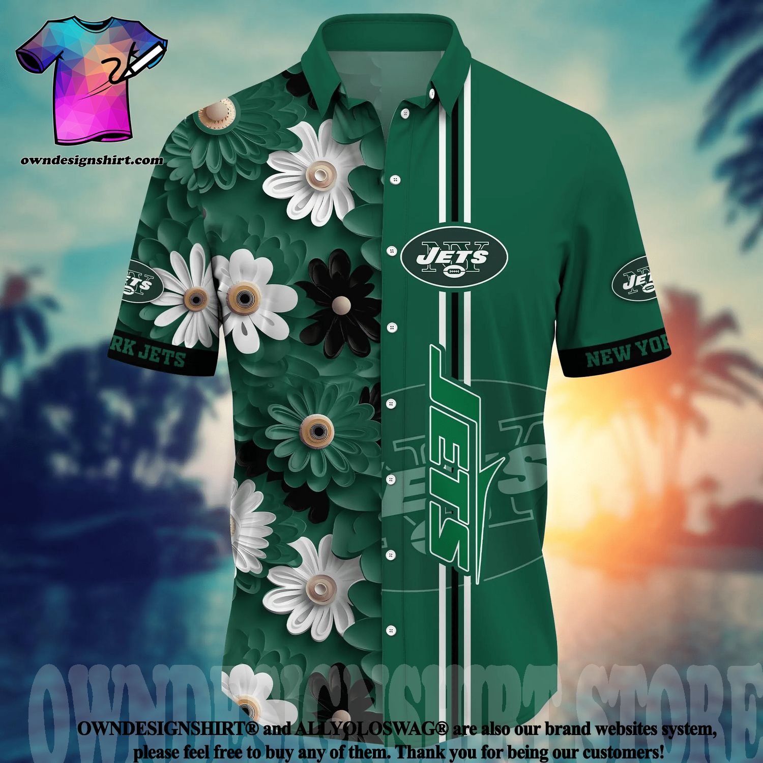 New York Jets Tropical Palm Tree Trending Summer Aloha Hawaiian