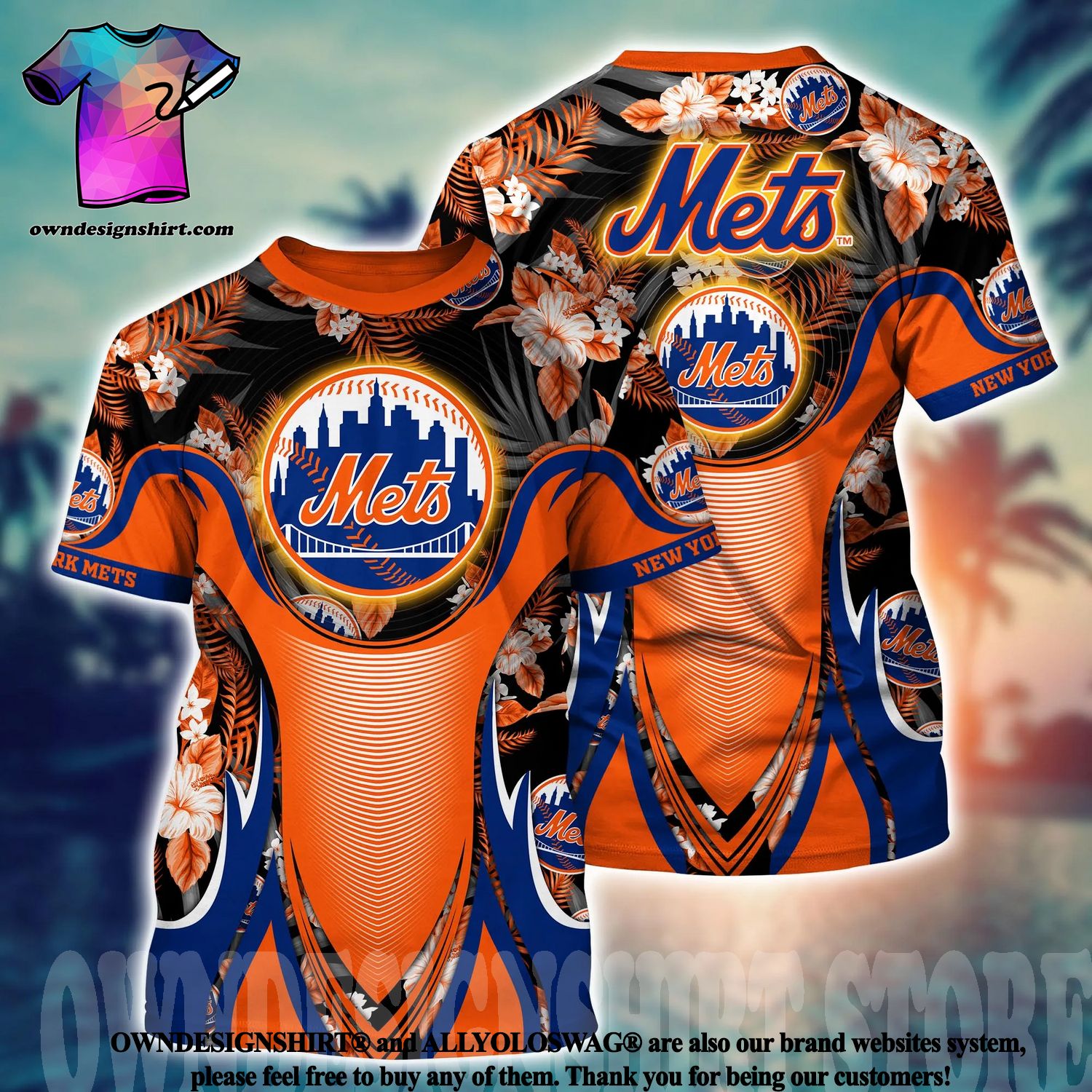 Personalized New York Mets Baseball All Overprint 3D Hawaiian