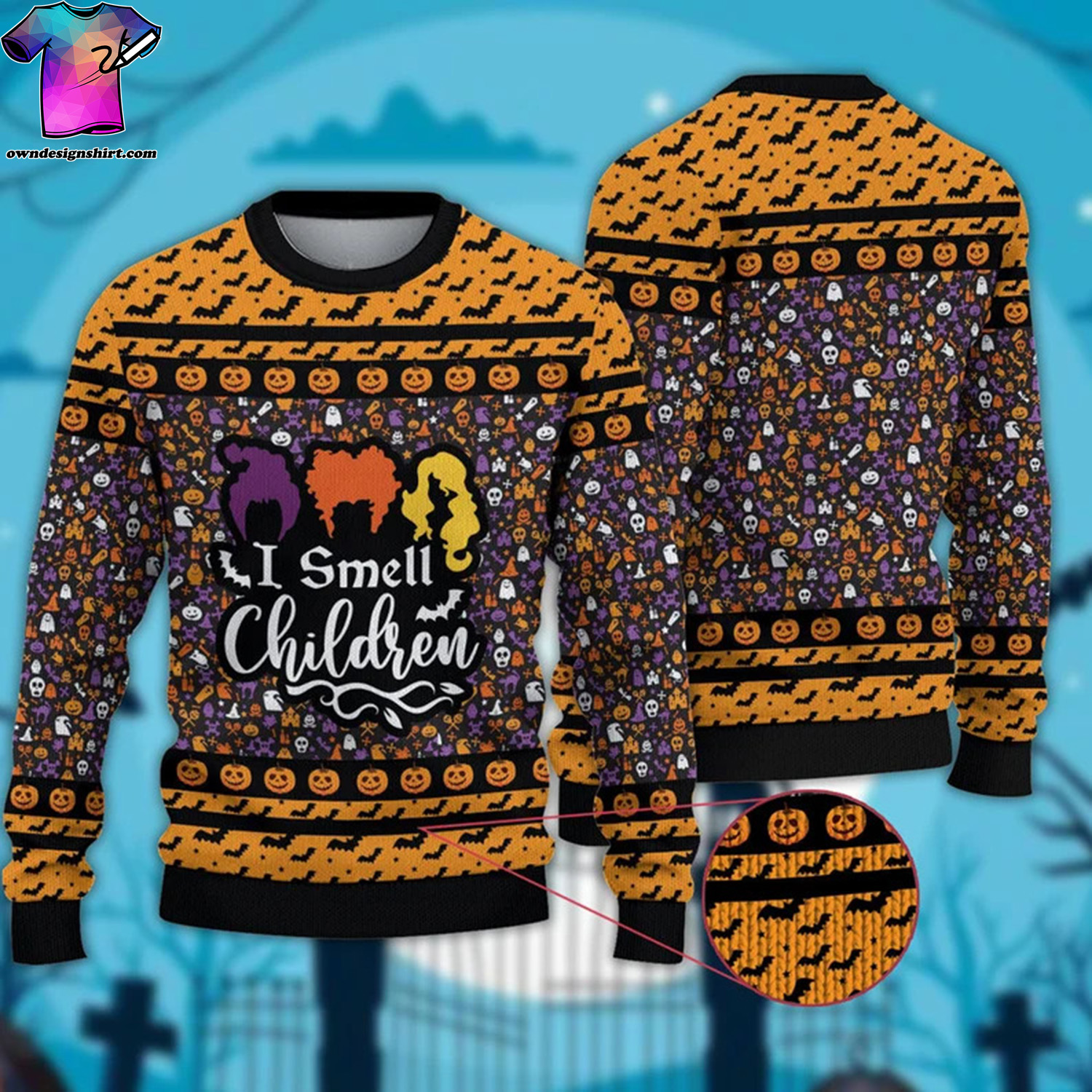 Spooktacular Style Unleash Your Inner Sanderson Sister with 'I Smell Children' Hocus Pocus Halloween Ugly Christmas Sweater and Sweatshirt