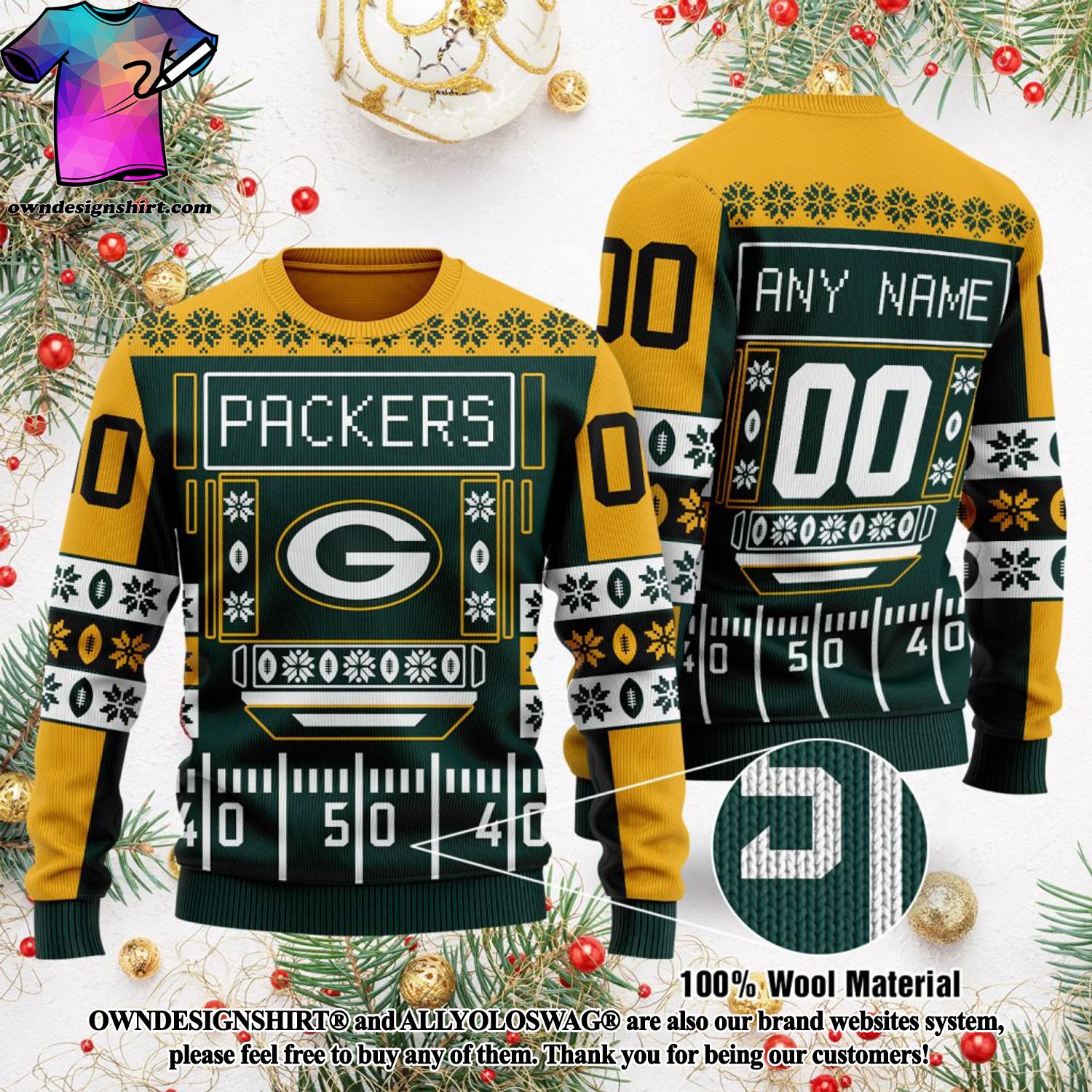 Green Bay Packers Team Custom Name Ugly Christmas Sweater For Men