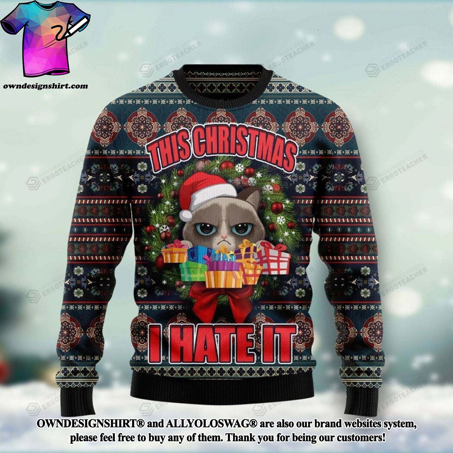 Angry cat christmas sales sweater