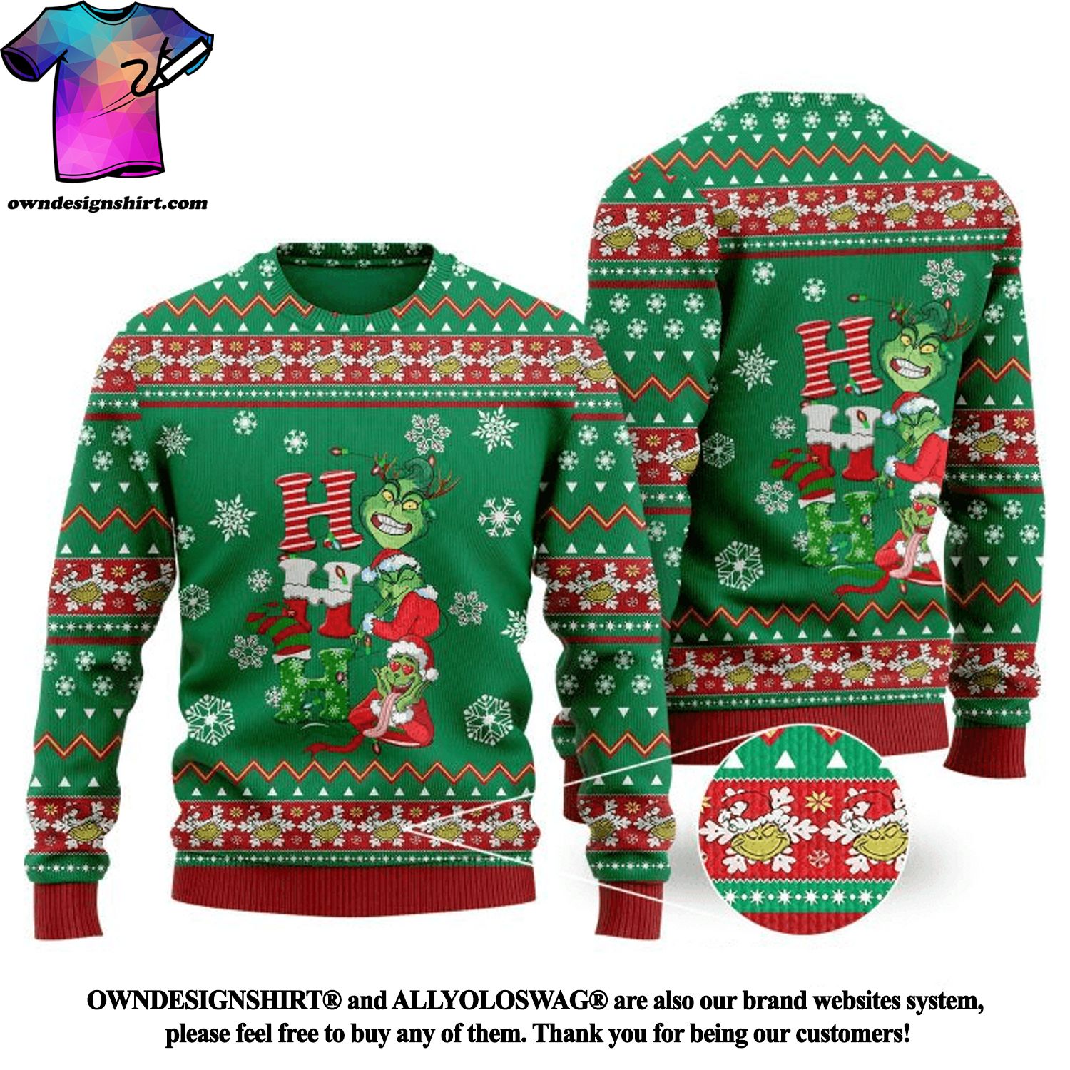 Ho Ho Ho Grinch Christmas Ugly Xmas Wool Knitted Sweater