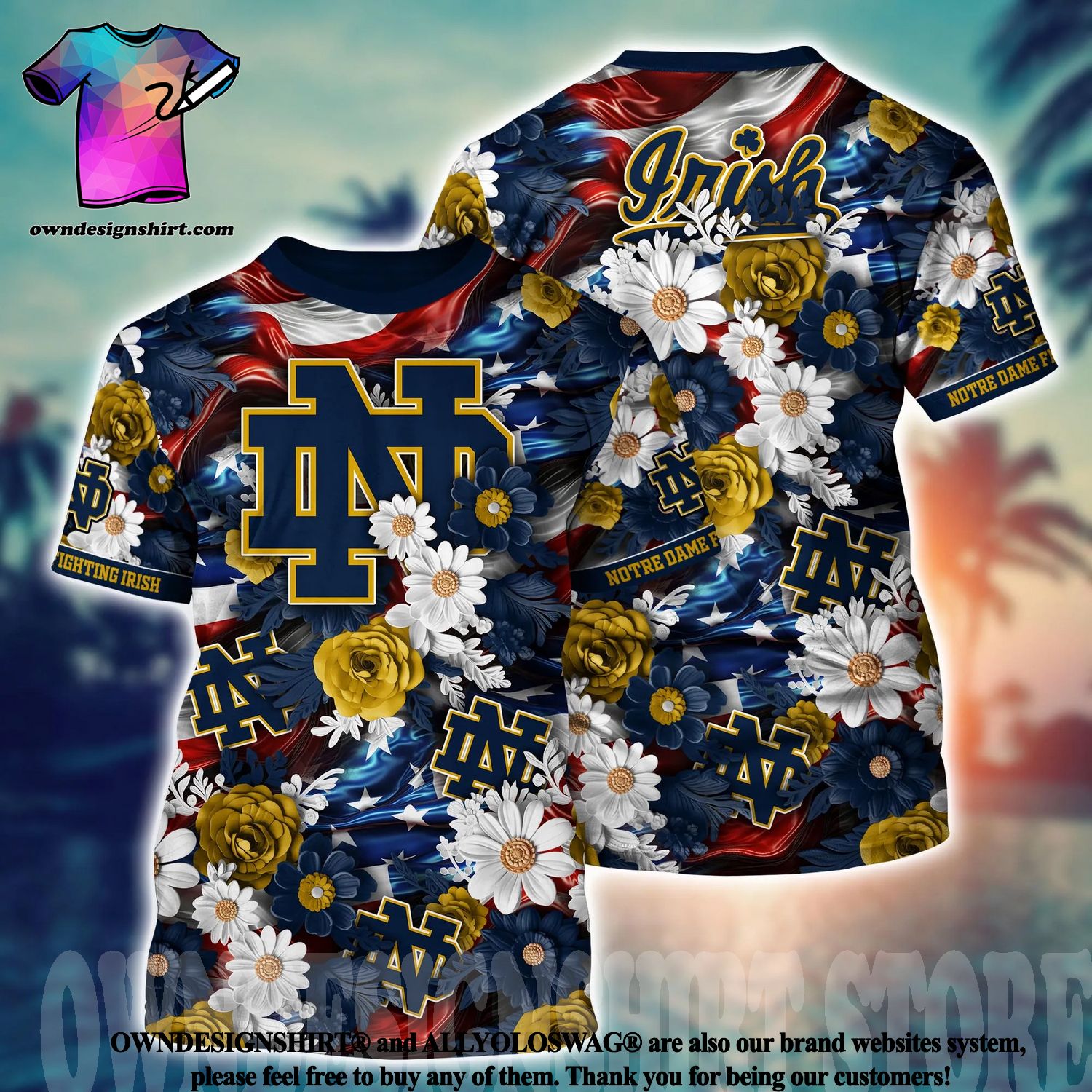 NCAA Notre Dame Fighting Irish Flower Cheap Hawaiian Shirt 3D Shirt, Unique  Notre Dame Fighting Irish Football Gifts - T-shirts Low Price