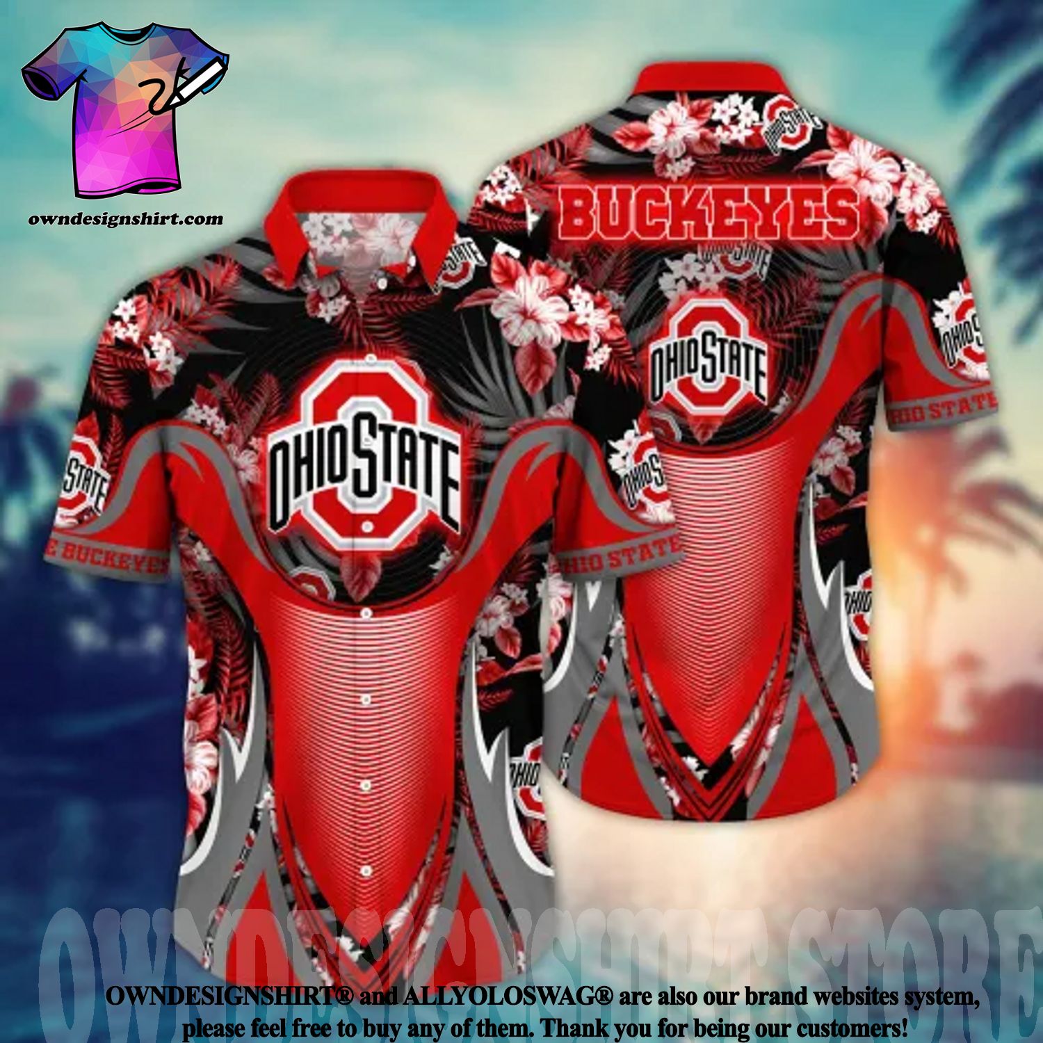 Ohio State Buckeyes Button Up Tropical Aloha Hawaiian Shirt