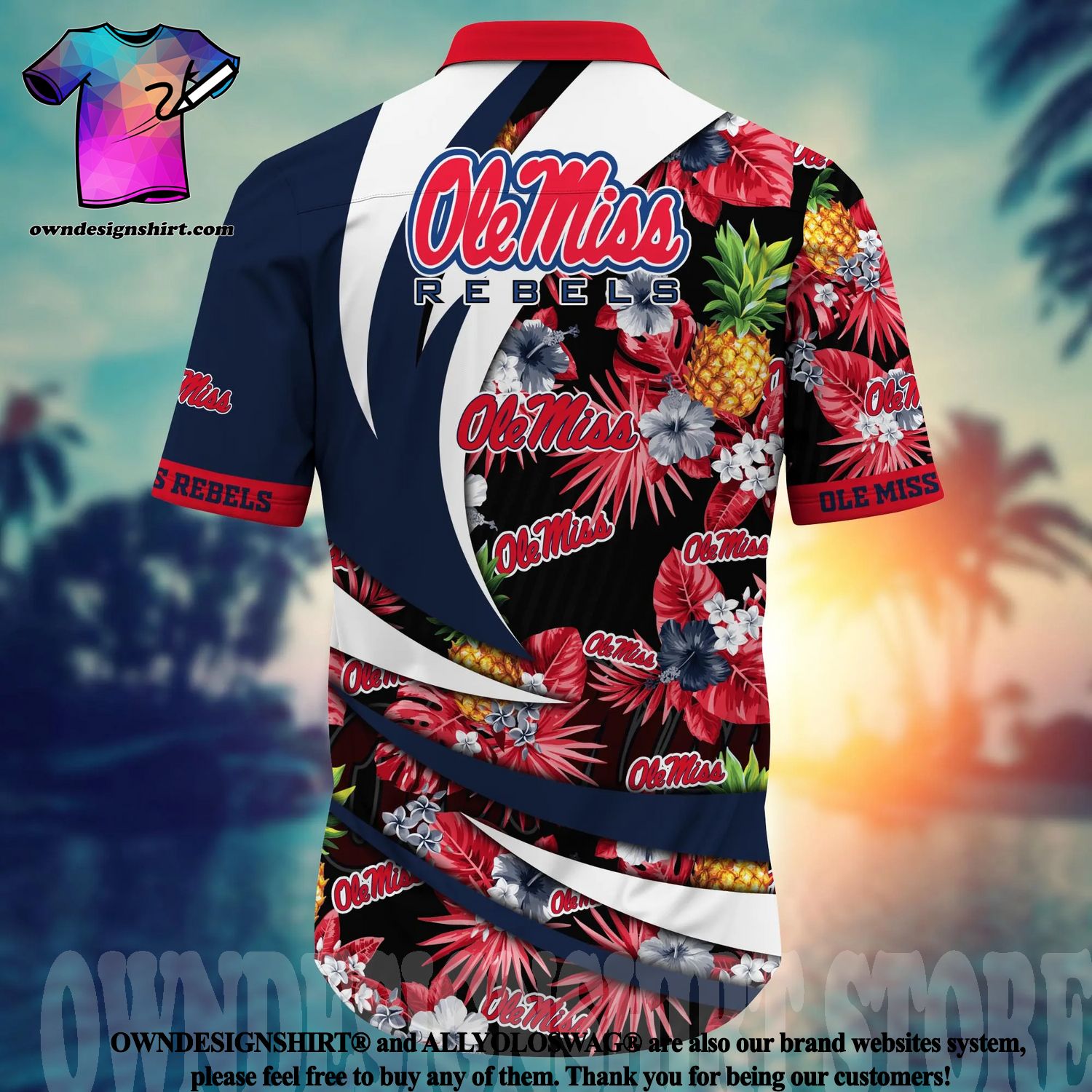 NCAA Ole Miss Rebels Flower Button Up Hawaiian Shirt 3D Shirt, Ole