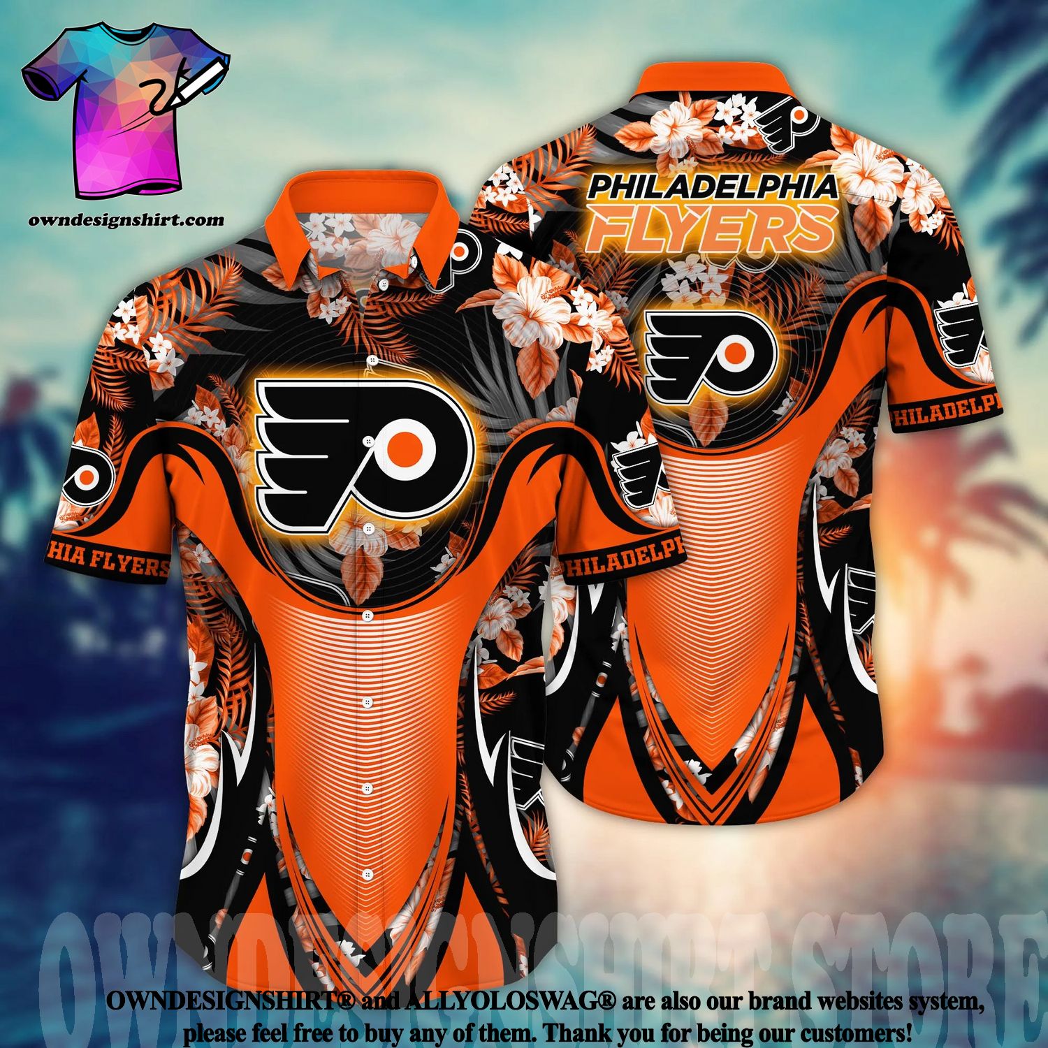 Men Philadelphia Flyers Hockey Floral Aloha Hawaiian Shirt Summer Vacation