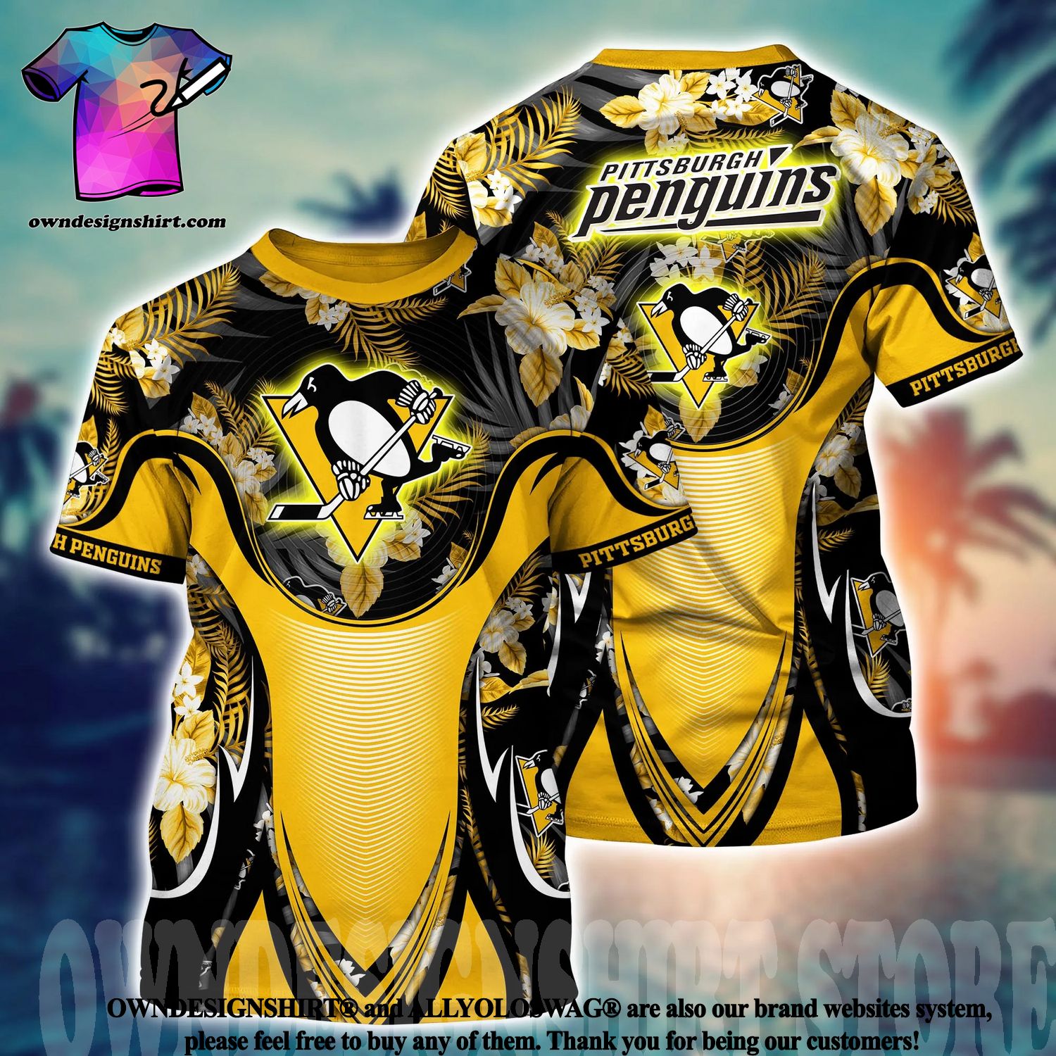 Pittsburgh Steelers NFL Team Logo Penguins Hockey All Over Print 3D Shirt