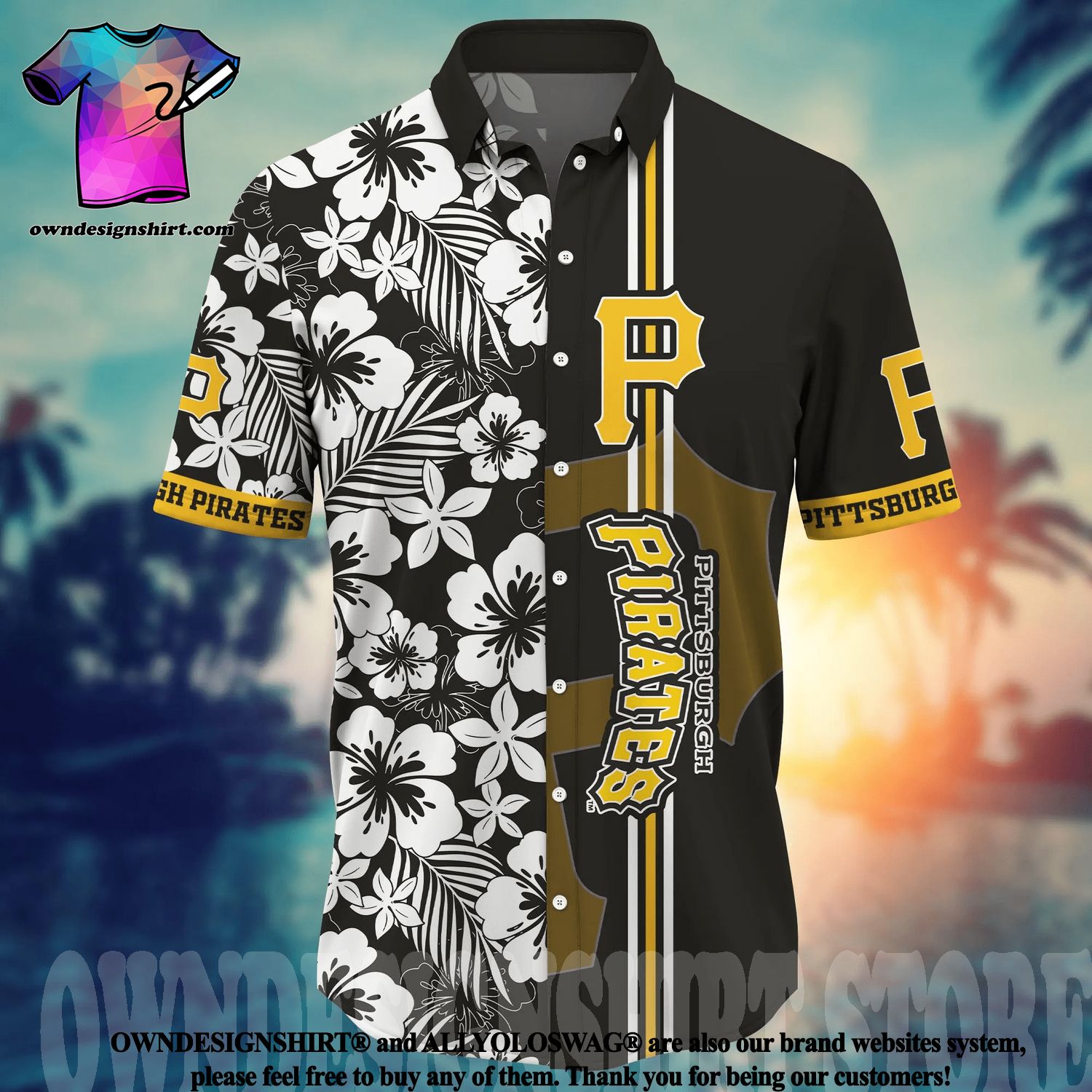 Pittsburgh Pirates Pink Orange Yellow Floral 3D Hawaiian Shirt