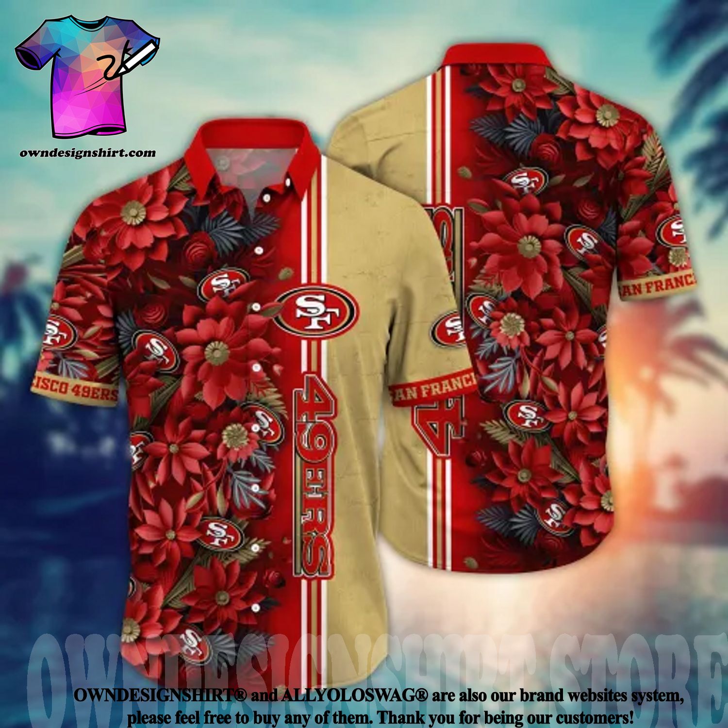 San Francisco 49ers Nfl Color Hibiscus Button Up Hawaiian Shirt