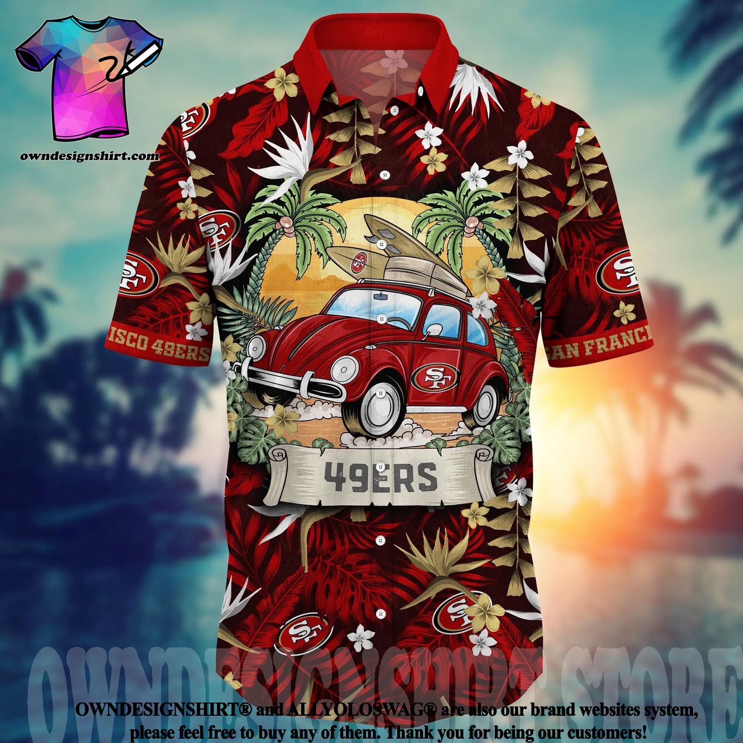 San Francisco 49ers 2 Piece Hawaiian Shirts Beach Shorts Set