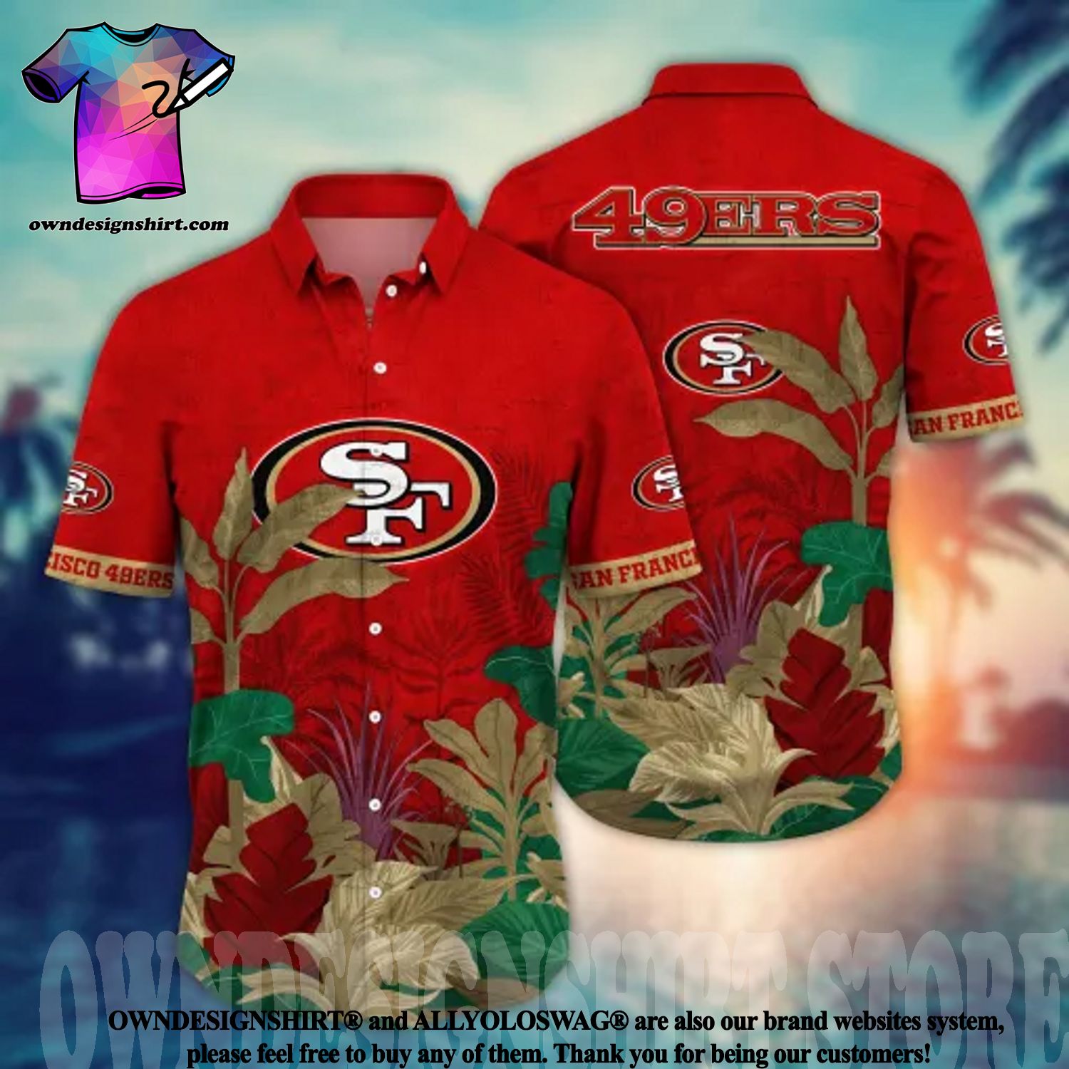 San Francisco 49Ers Many Logo And Flower Hawaii Summer Hawaiian Shirt And  Short