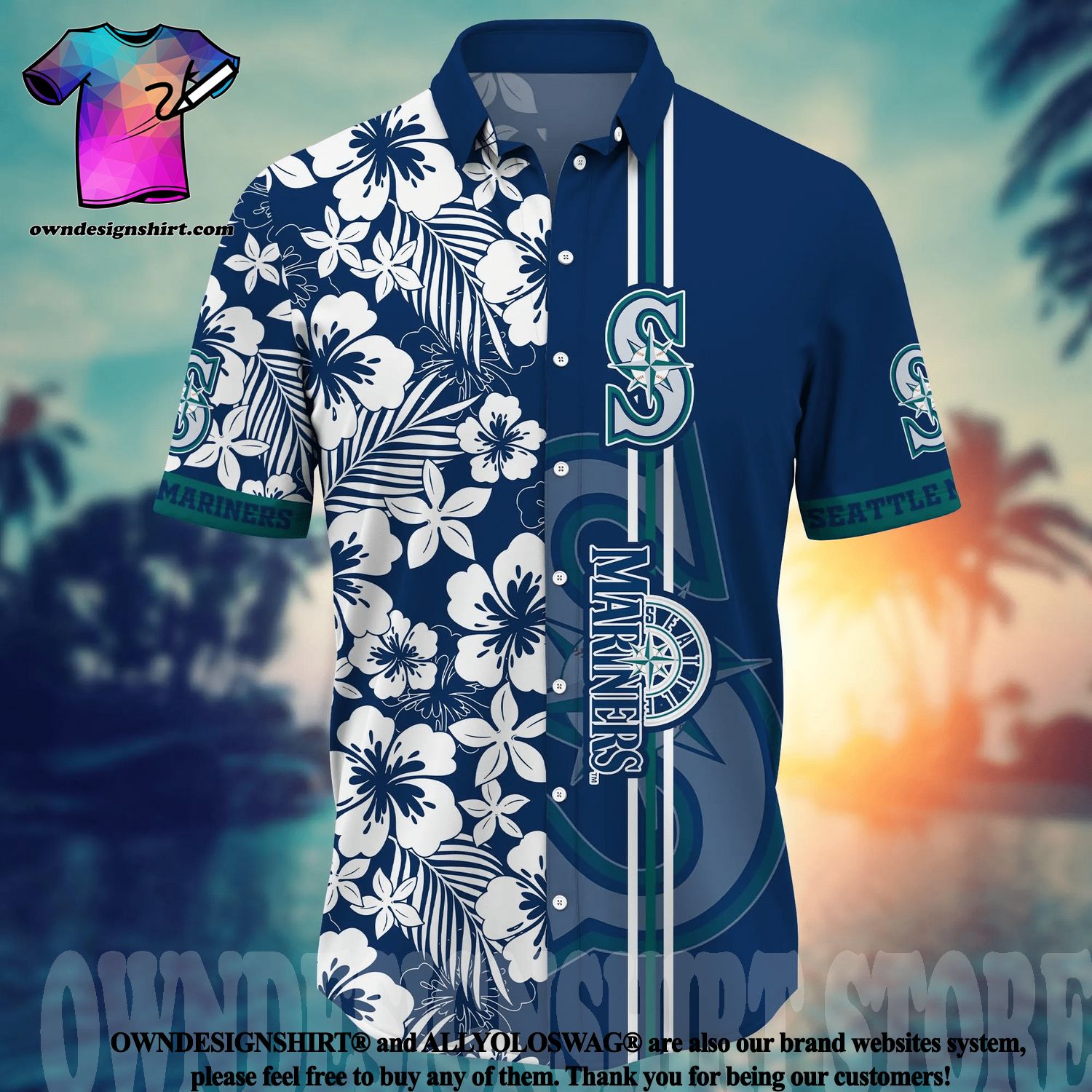 Seattle Mariners MLB Hawaiian Shirt Ocean Hibiscus Custom Name For