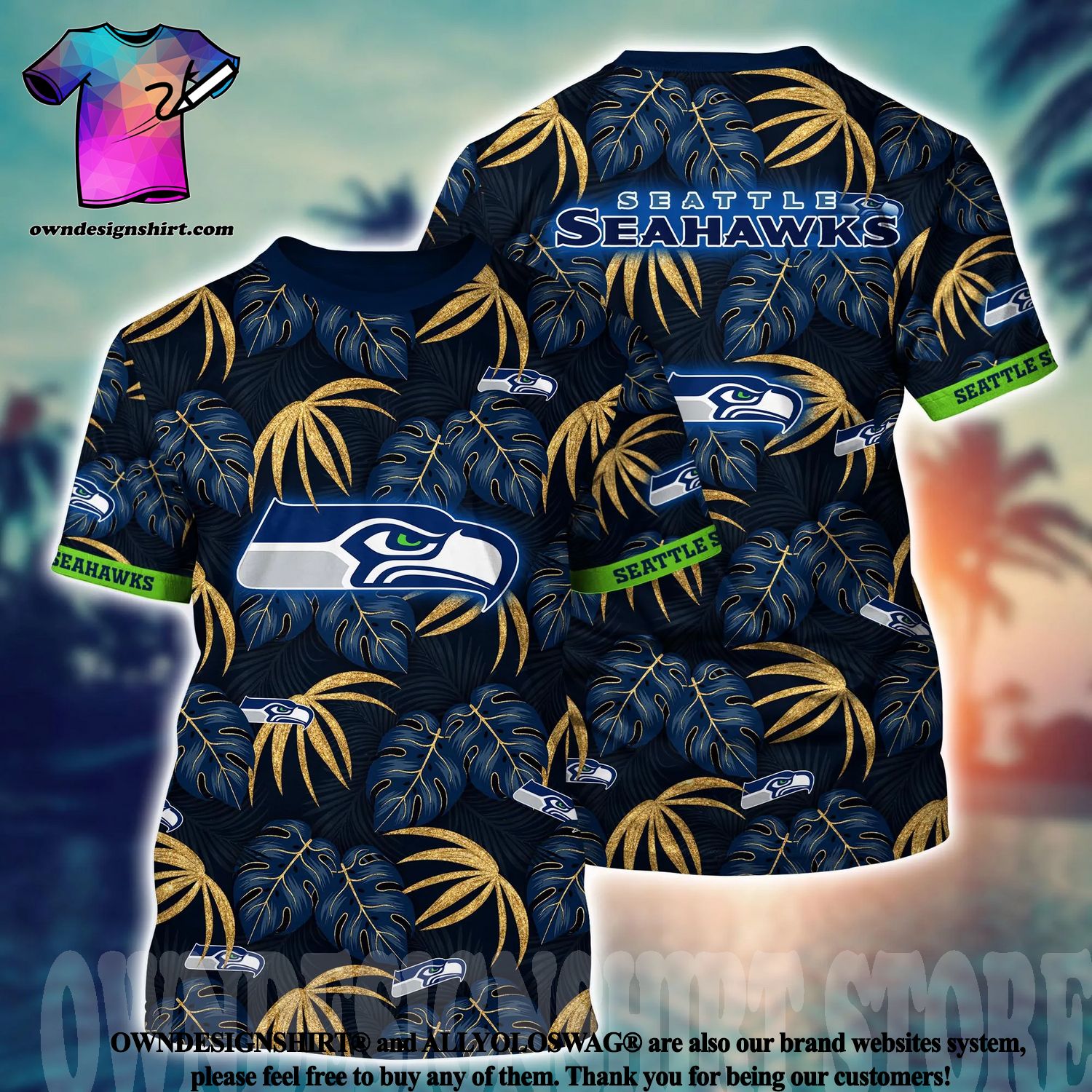 Custom Name Seattle Seahawks Tropical Flowers Pattern Printed 3D