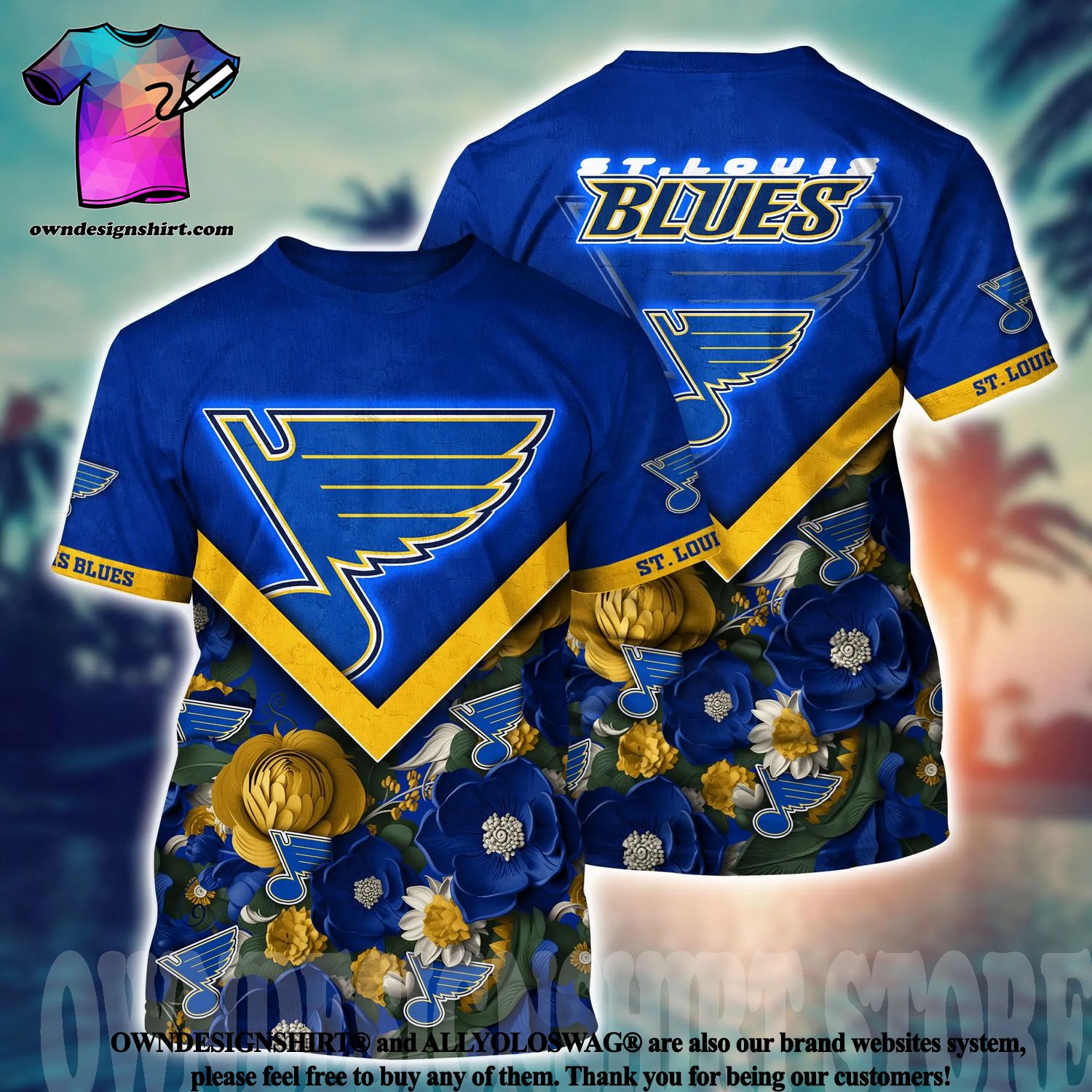 The best selling] St Louis Blues NHL Flower Full Print 3D Hawaiian Shirt