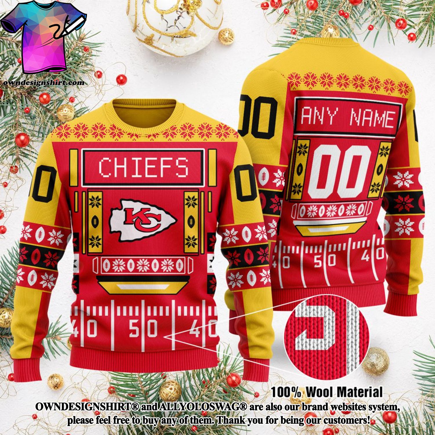 NFL Kansas City Chiefs Clothing AOP Ugly Christmas Sweater Yellow Custom  Number And Name Gift Fans - Freedomdesign